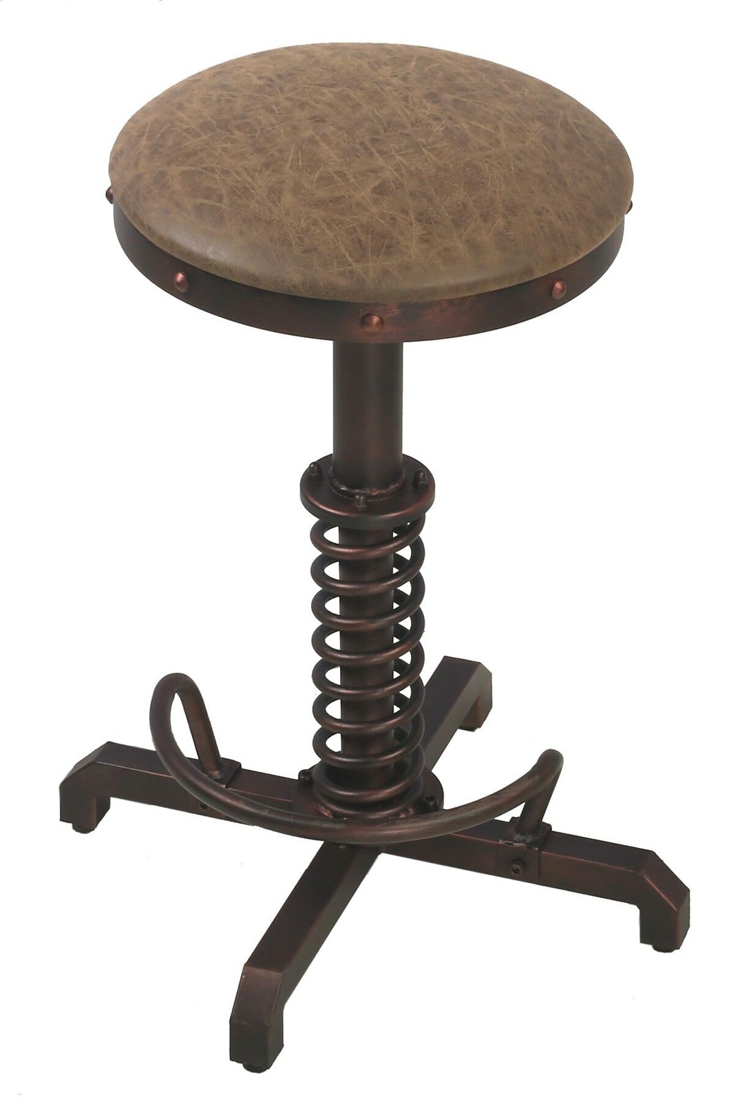 Farm Vintage Leather Tractor Stool Swivel Adjustable Kitchen Counter Set of 2