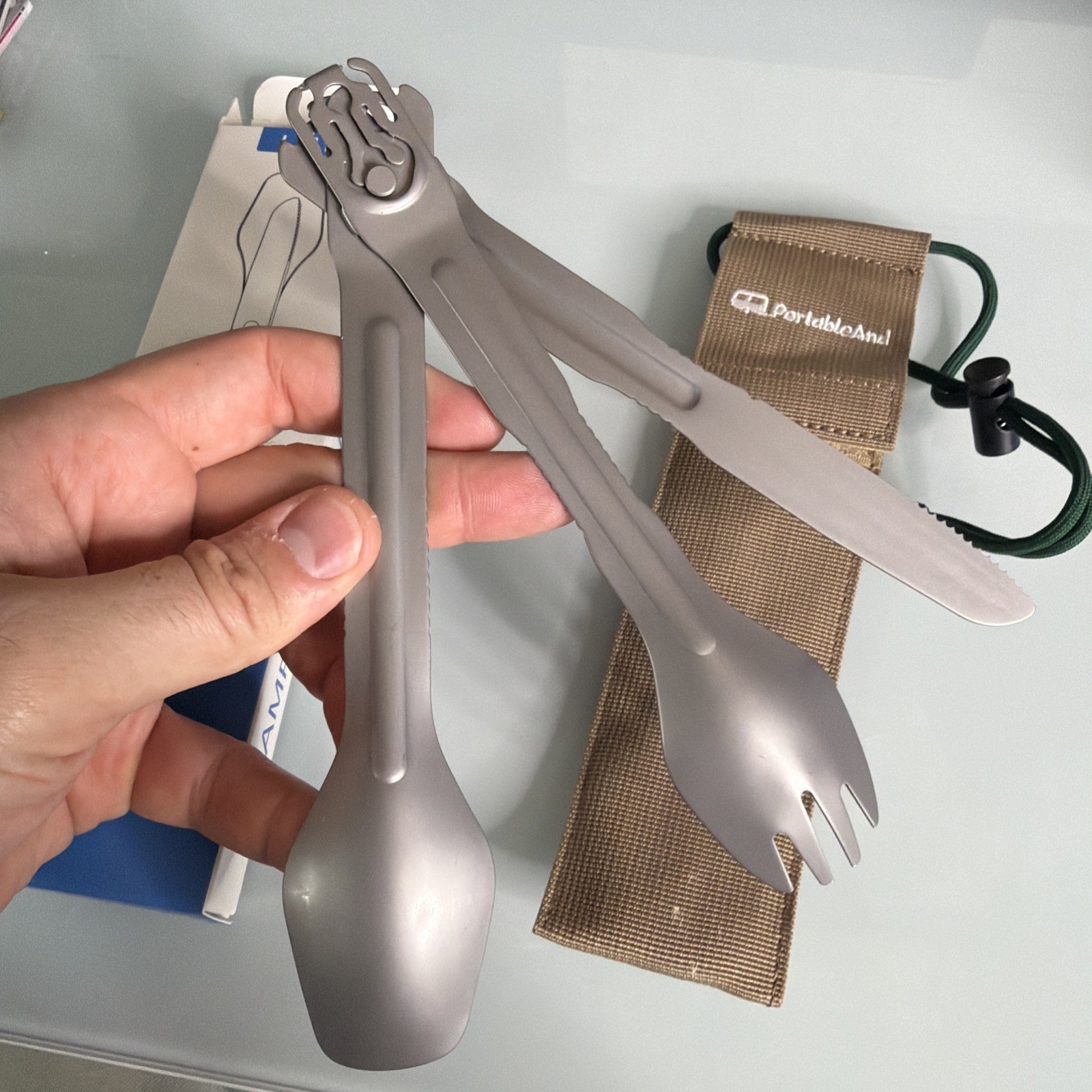 4in1 Camping Utensil Set Spoon Spork Knife Tongs Stainless Steel Multi Tool For