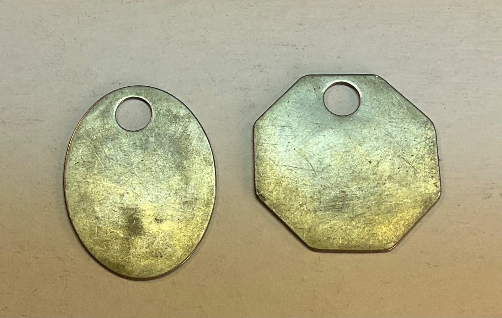 (2) NJZCO MINERS TAGS FRANKLIN NJ NJZCO ZINC FLUORESCENT MINERALS #2507/2556