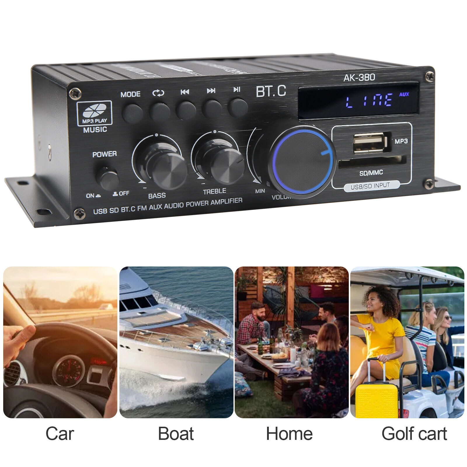 2 Channel 800W bluetooth Mini HIFI Power Amplifier Audio Stereo Amp Home Car FM