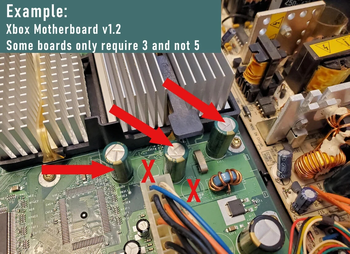 ALL Original XBOX V1.0 V1.2 V 1.3 - V1.5 V1.6 Motherboard Capacitor Upgrade kit