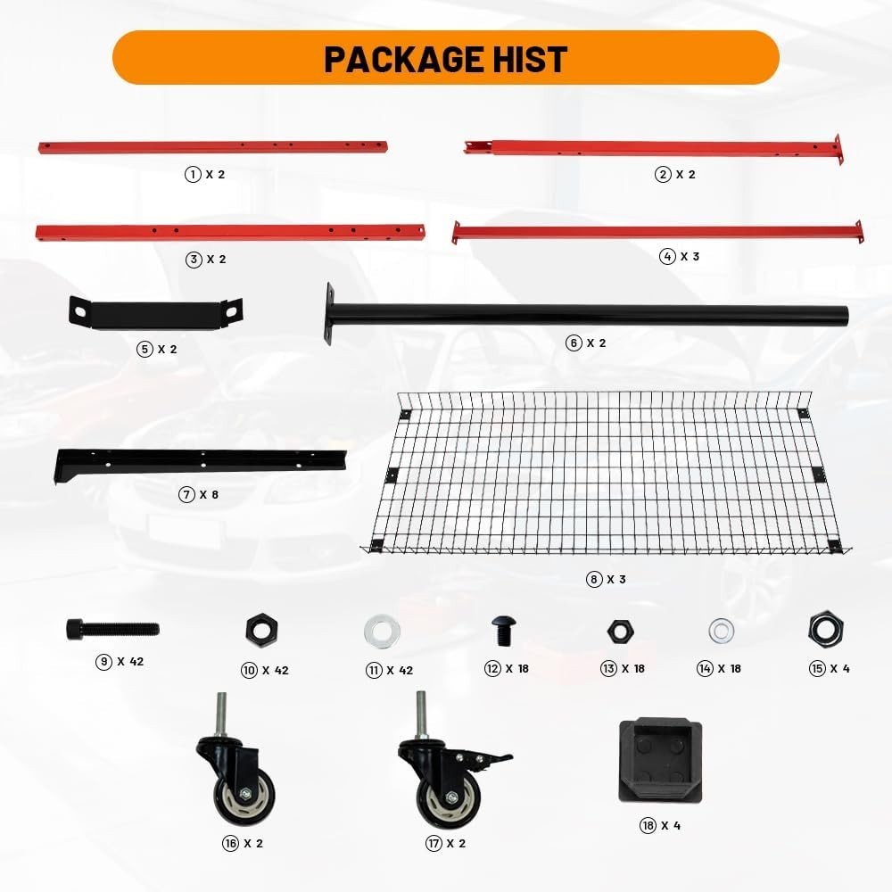 Parts Management Storage Cart 3 Shelves Auto Body Rolling Parts Rack with Wheels