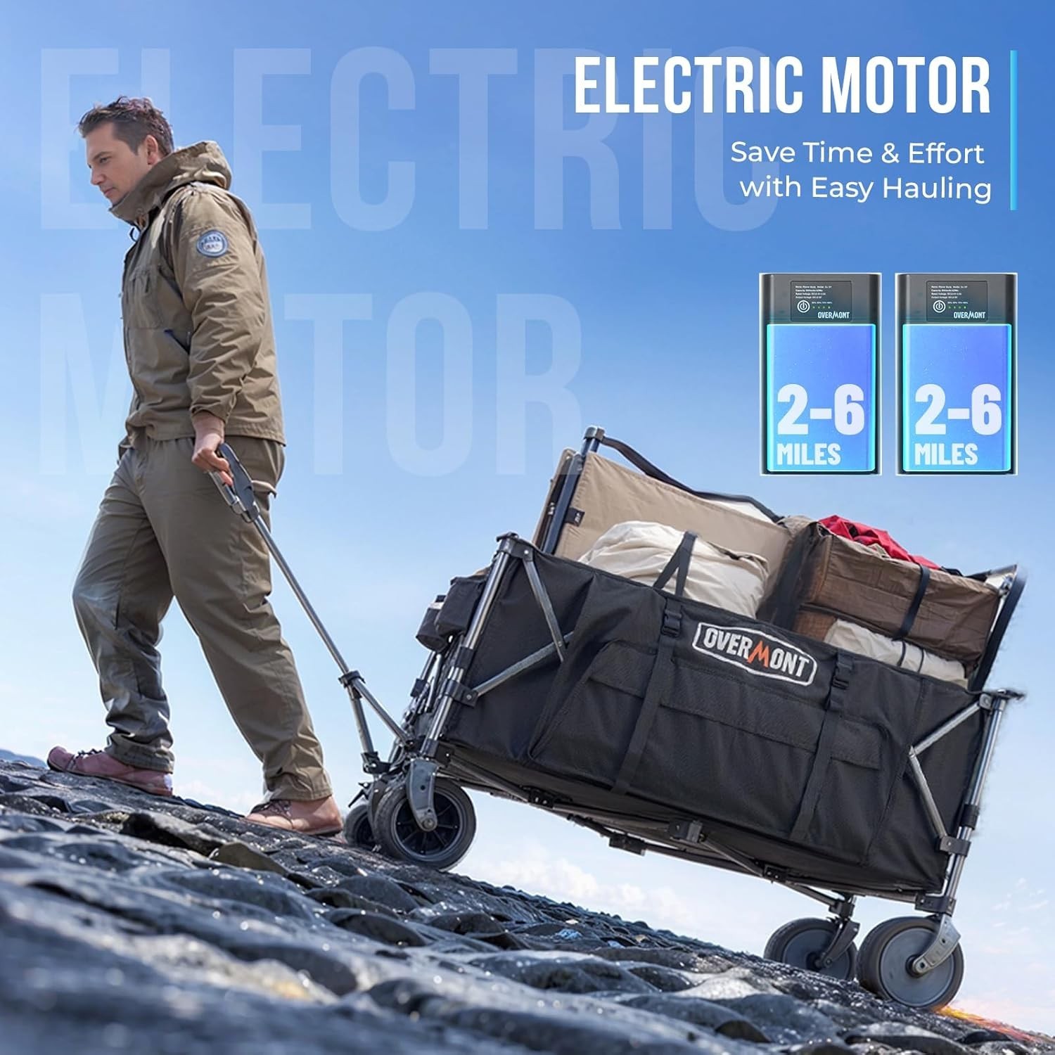 Electric Collapsible Folding Wagon - 200L Foldable Cart with All Terrain Wheels