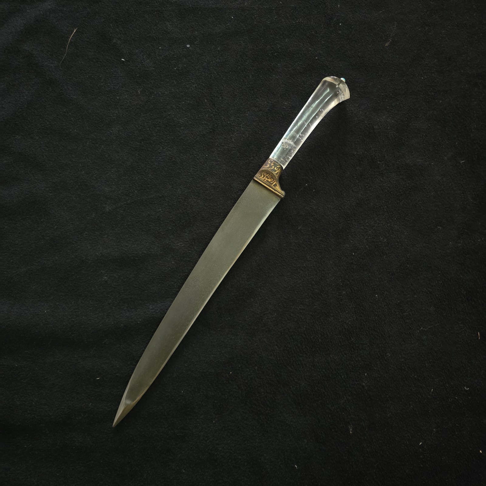 Vintage Indian Mughal Style Rock Crystal Wootz Gold Damascened Kard Dagger 12"