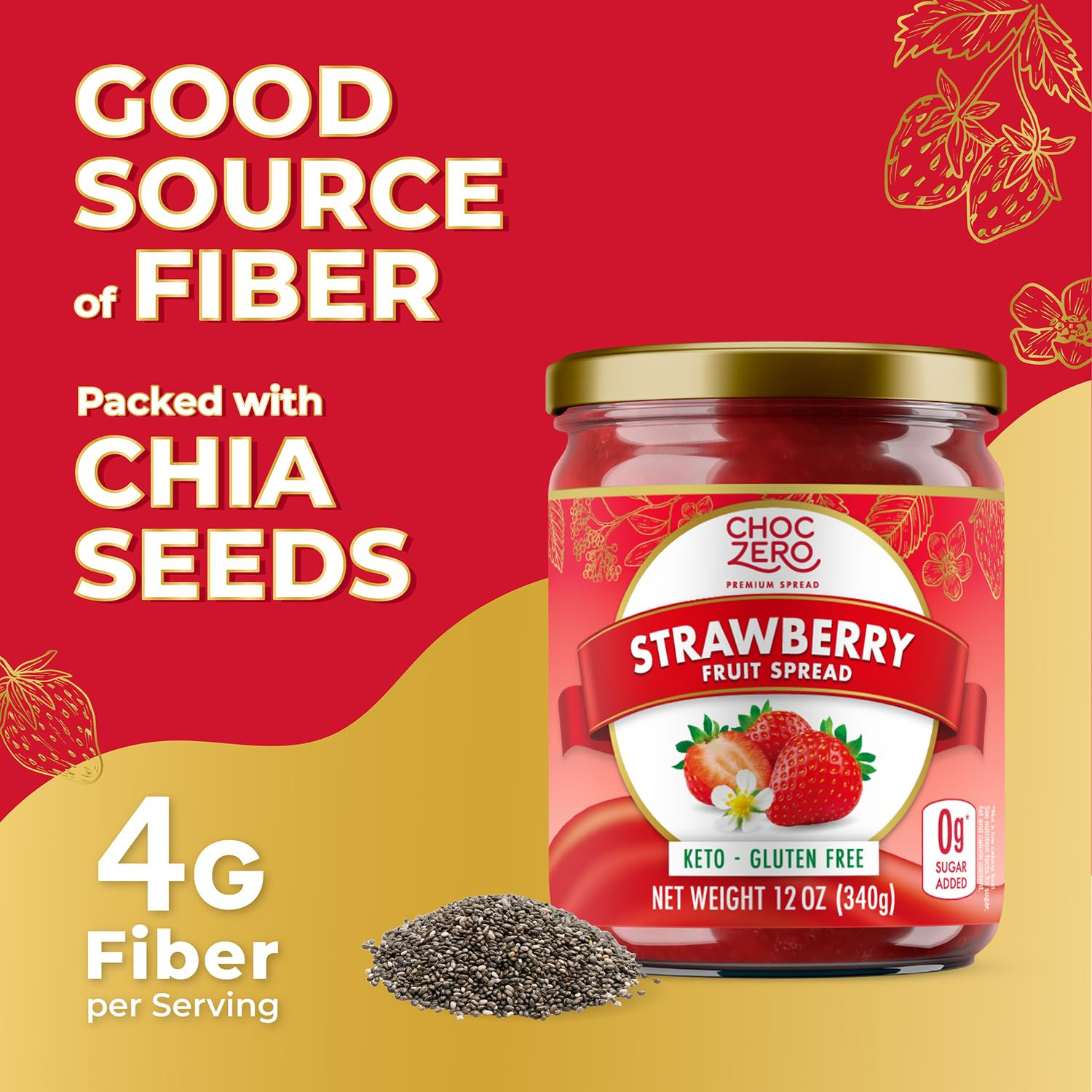 Choczero Keto Strawberry Fruit Spread, No Sugar Added, Keto Friendly, All Natura