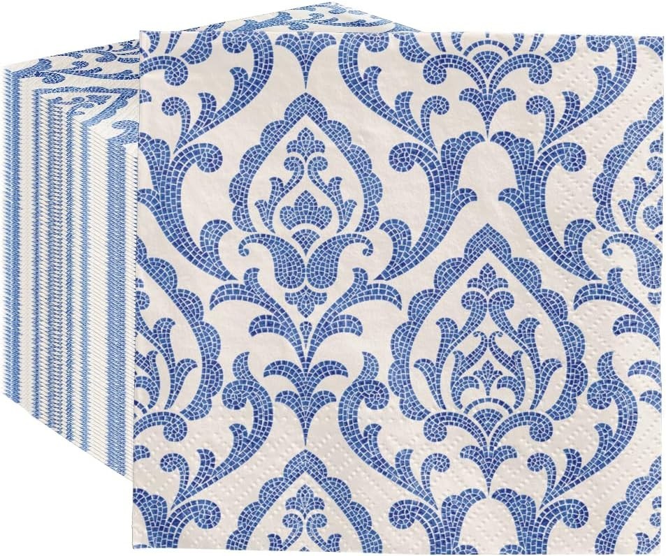 PAW 5'' Blue Cocktail Napkins 100 Pcs Portuguese Tile Party Beverage