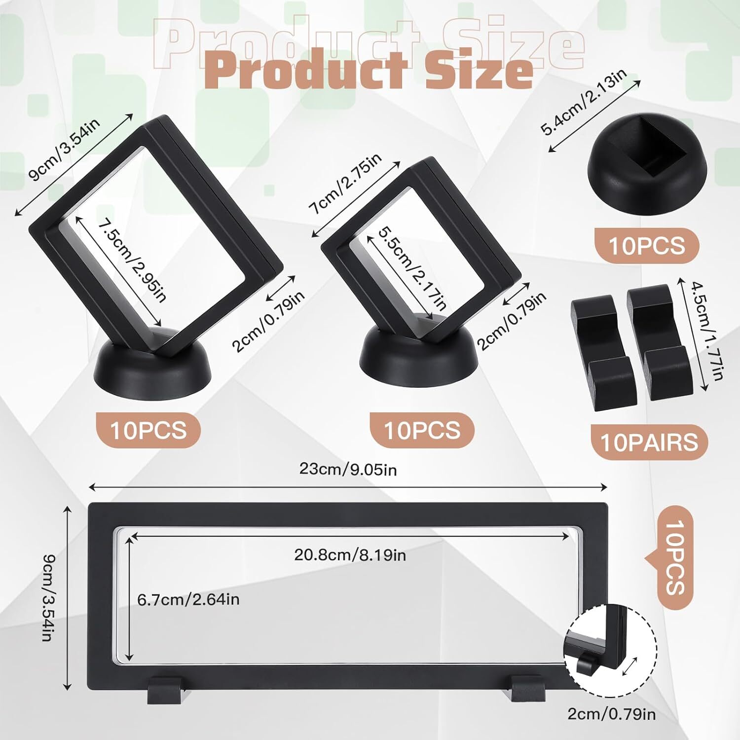30 Pack 3D Floating Display Stand Frame Case Coin Holder with Base Transparent