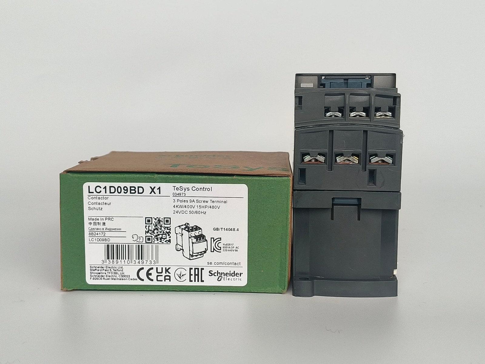 LC1D09BD Schneider New Contactor: 3 phase 3 NO, 24VDC coil, US In-Stock