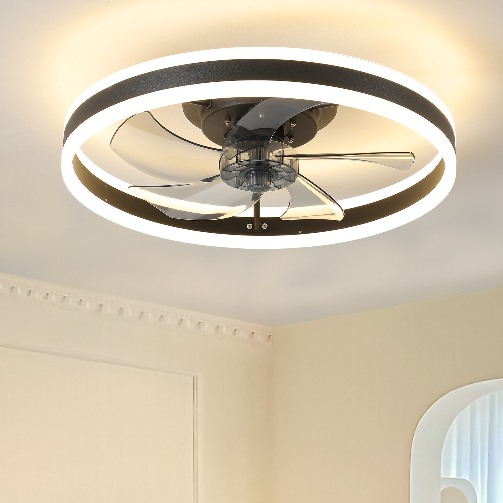 20" Modern LED Ceiling Fan Lights Flush Mount Light kit With APP Remote Control