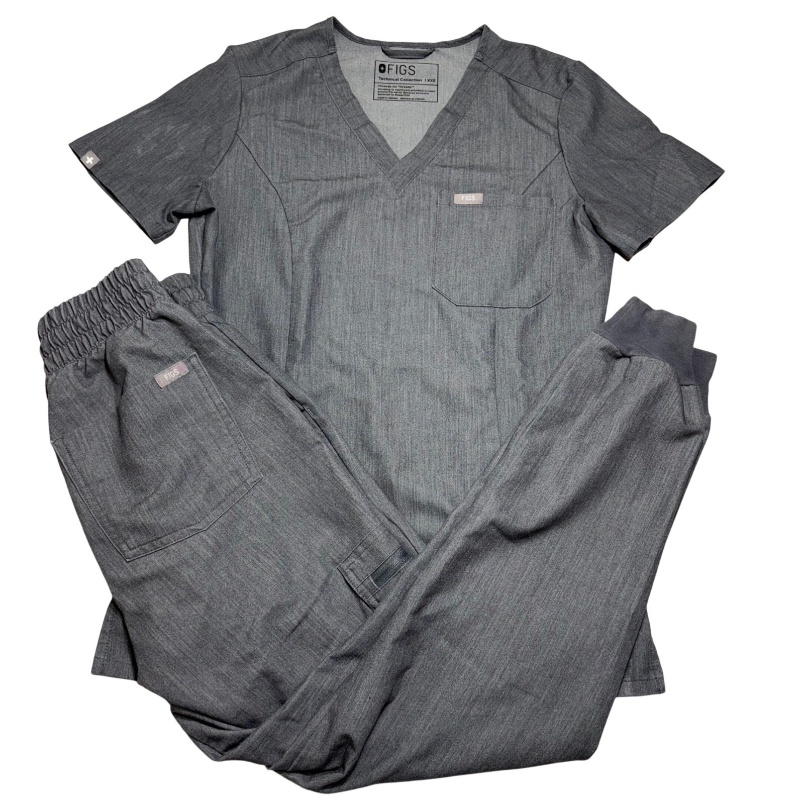 FIGS Scrub Set Women XXS/XSP Gray Casma V-Neck Zamora Jogger Technical Collectio