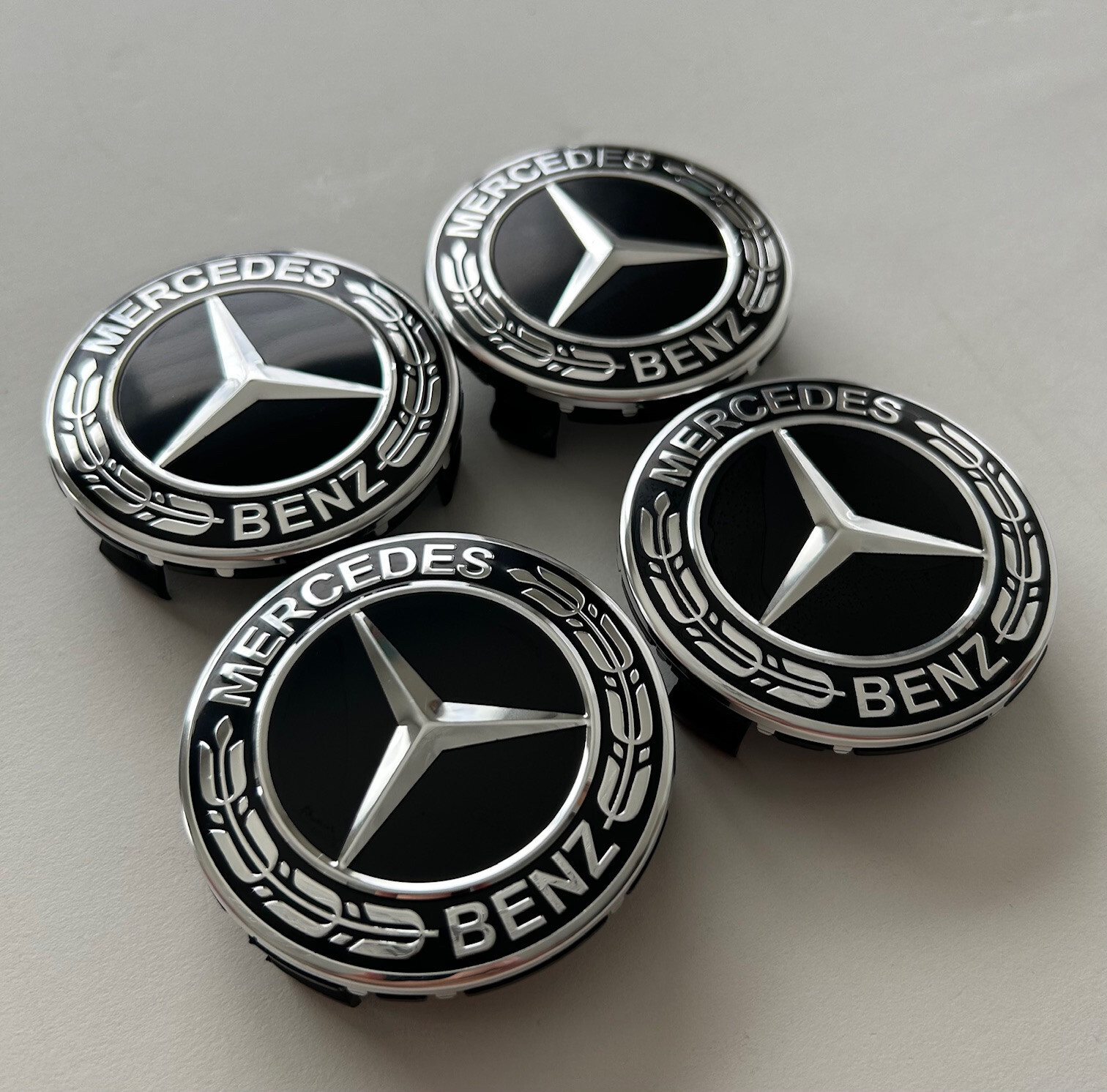 4x Black Center Chrome Star Wheel Center Caps Hub Cover Rim for Mercedes