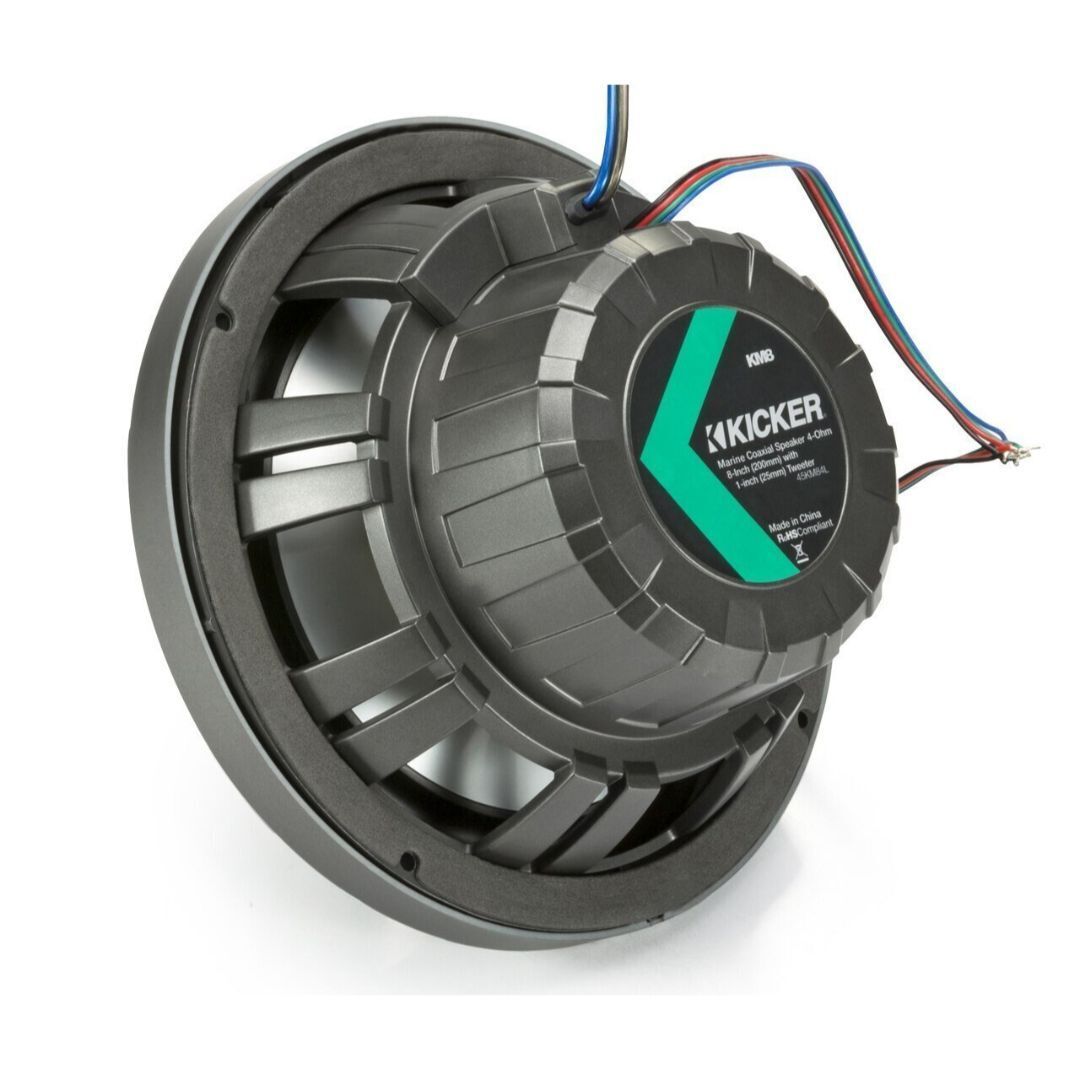 Kicker KM8, KM Marine 8" 2-Way Coaxial Speakers, 4 Ohm w/ LED Lighting (45KM84L)