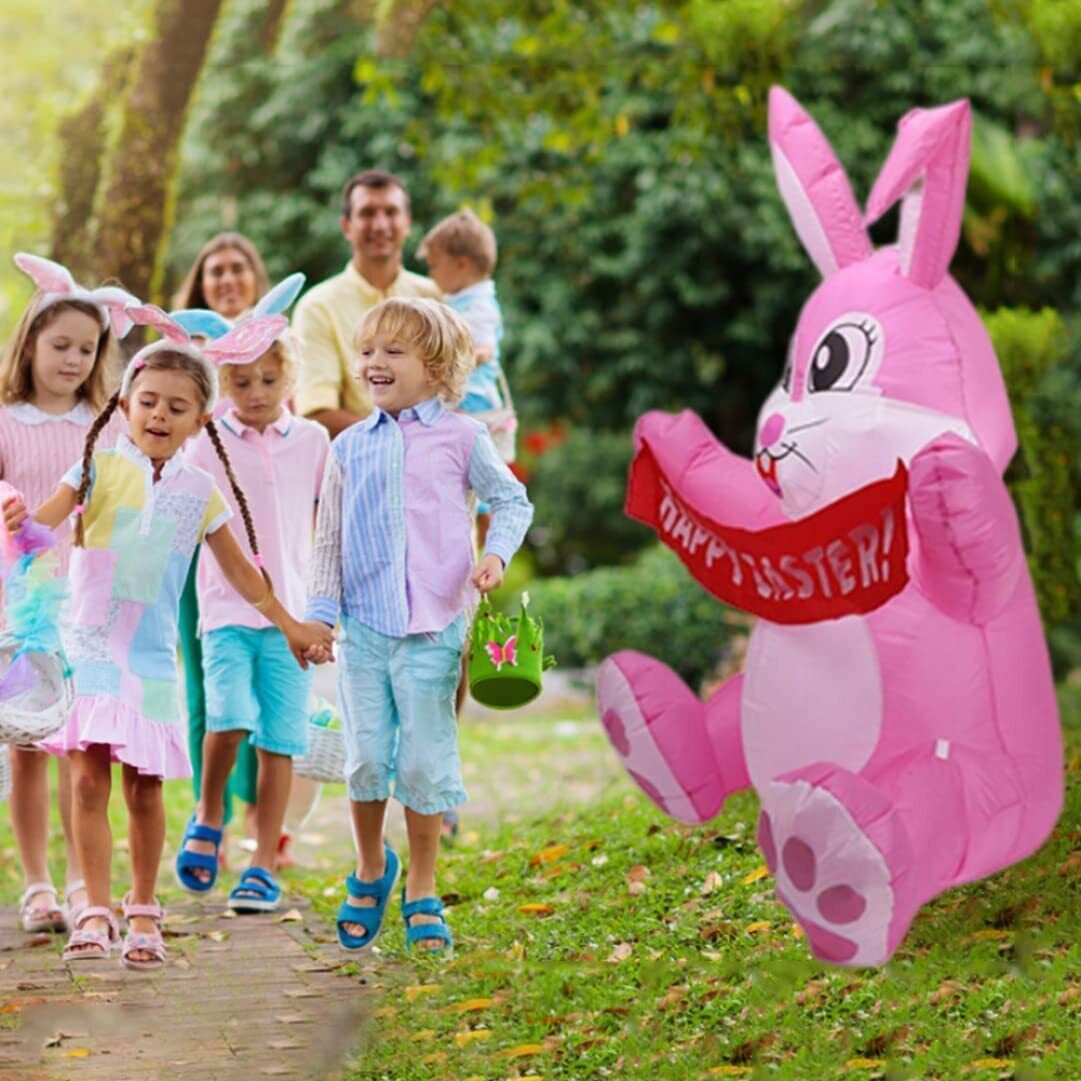 5 FT Easter Pink Bunny Inflatable Lighted Yard Decorations LED Blow up Rabbit
