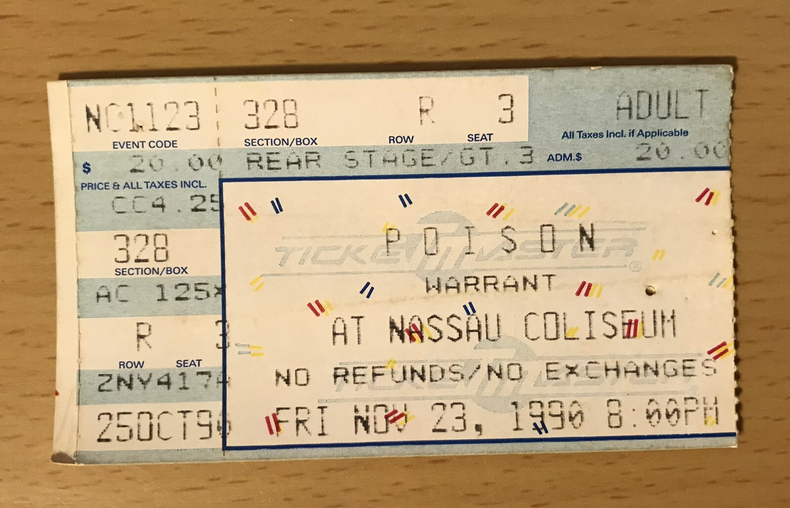 1990 POISON / WARRANT CHERRY PIE TOUR UNIONDALE NY CONCERT TICKET STUB JANI LANE