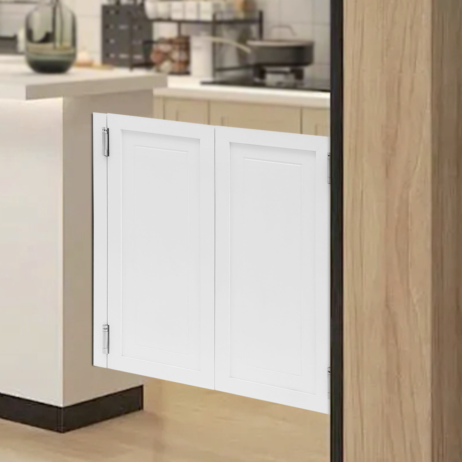 White Wood Swinging Door Wall-mounted Double Half Cafe Doors Saloon Bar W/ Hinge