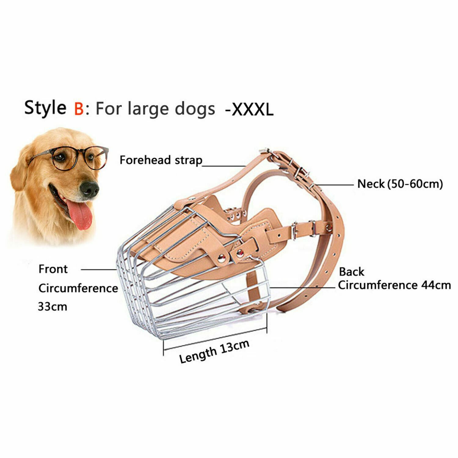 Metal Wire Leather Basket Cage Dog Mouth Muzzle w Adjustable Straps No Bite Bark