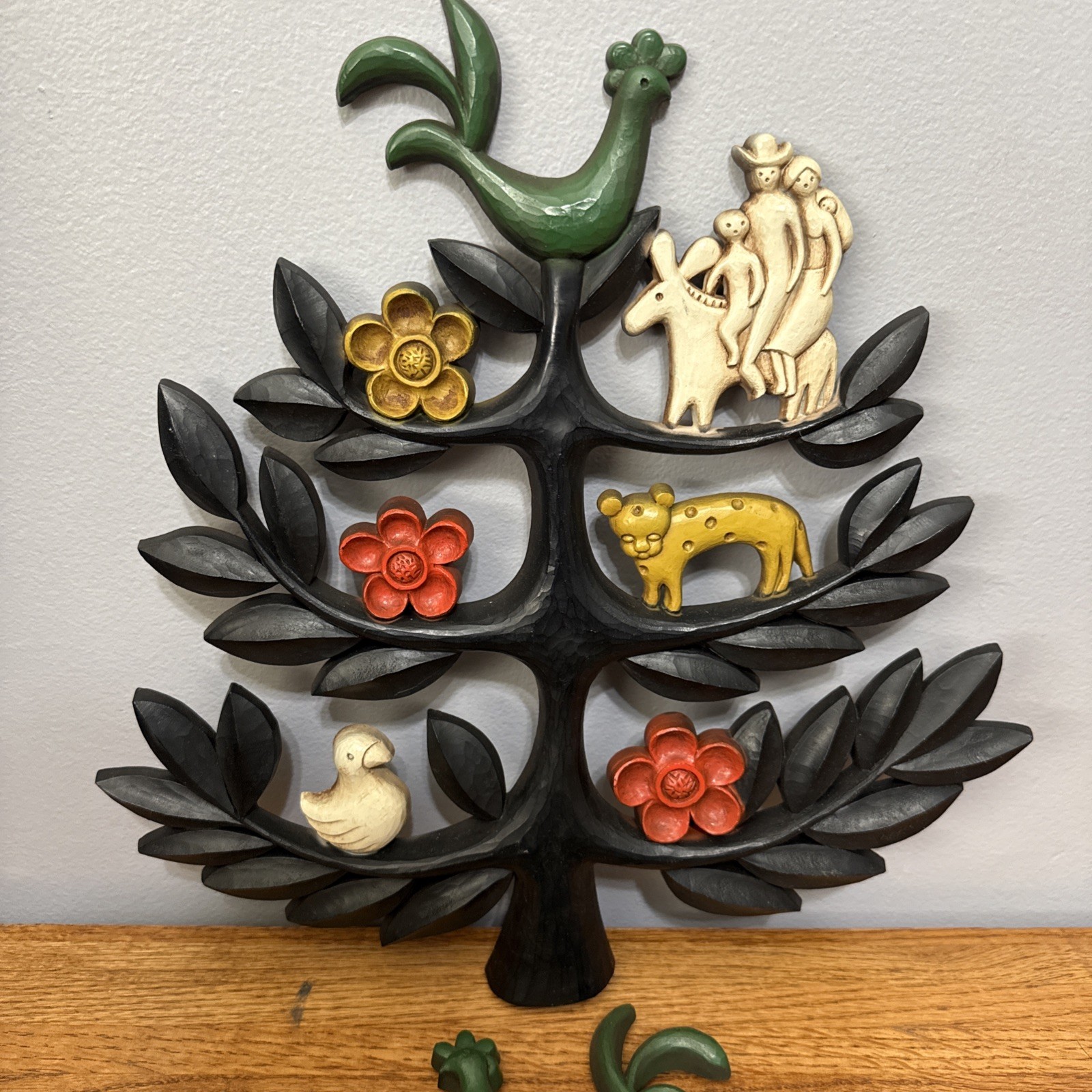 Vtg Set of 2 HOMCO Tree of Life Wall Plaques Boho Animals Flowers 14" x 13.5"