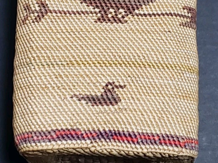 Vtg PNW Makah Native American Square Basket Animal Motif Whale Bird 3x5.5"