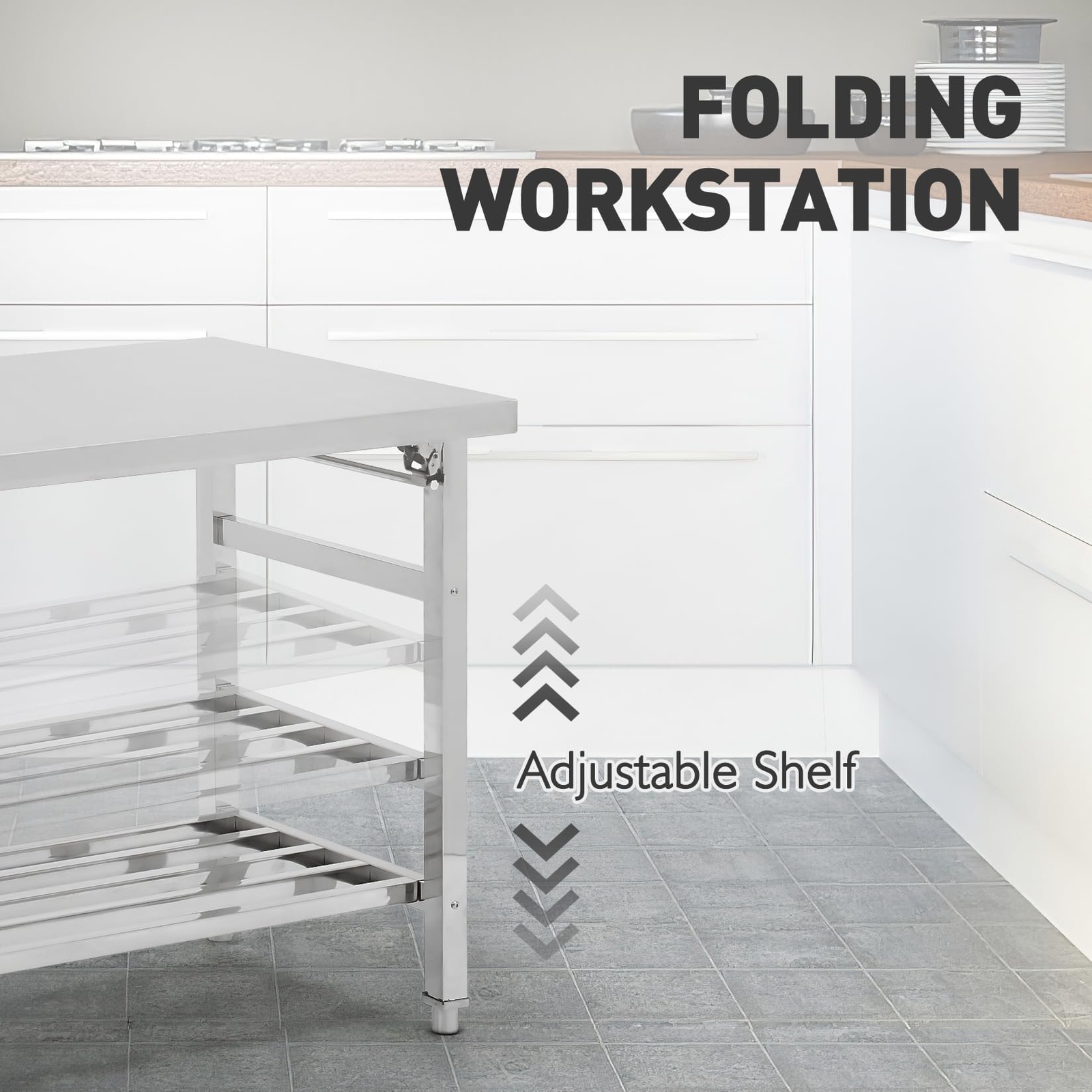 48 x 30" Stainless Steel Work Table ,Commercial Kitchen Foldable Food Prep Table