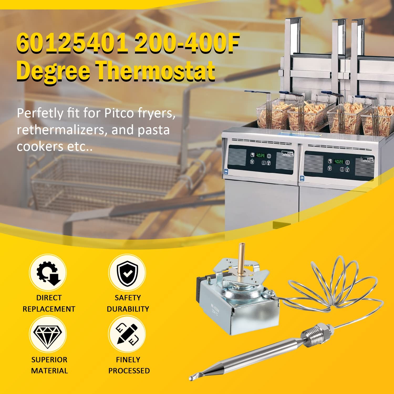 Fryer Thermostat for Pitco 60125401 Imperial 1175 11113 Blodgett Tem 200-400F