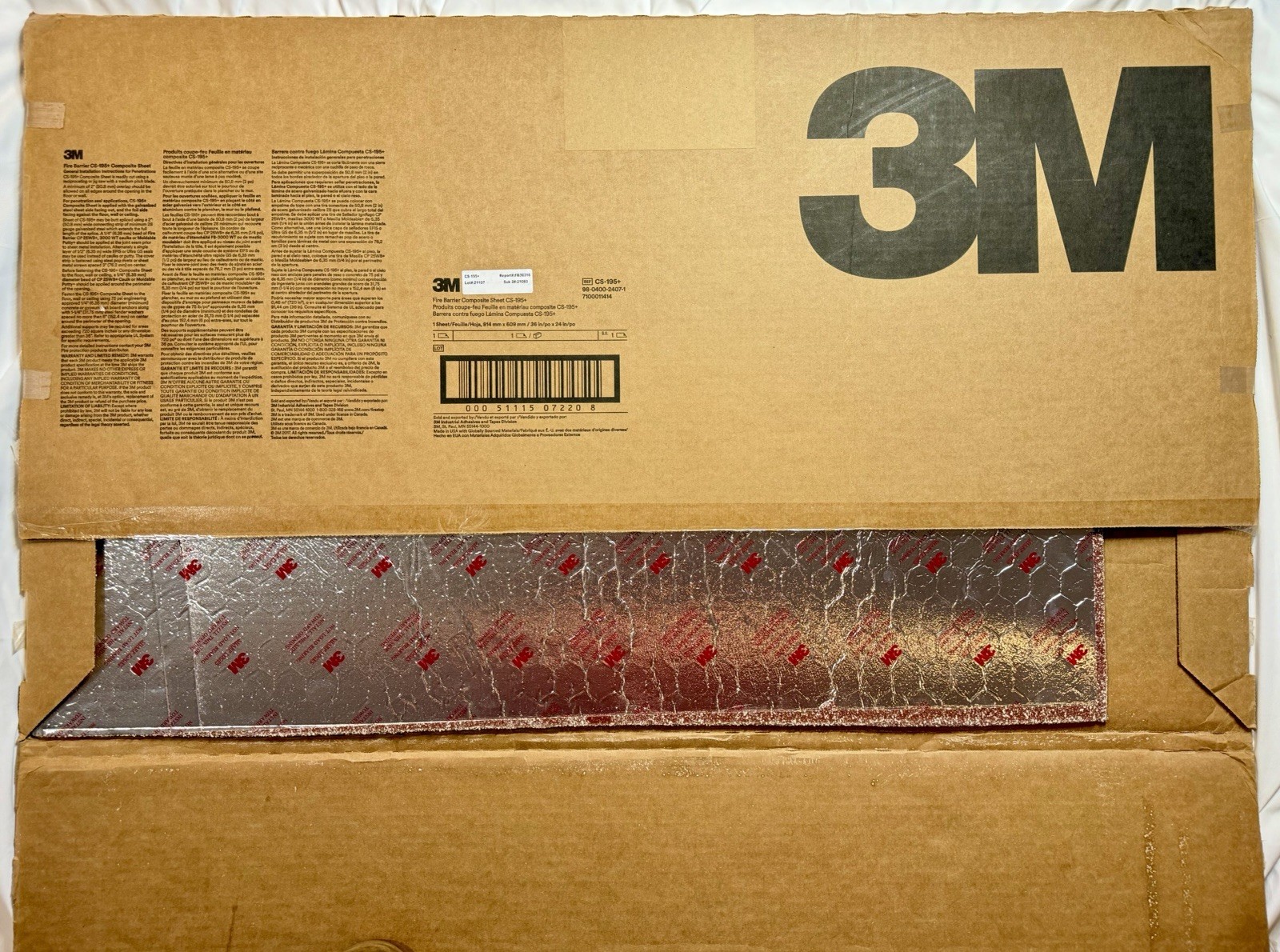 NEW 3M CS-195+ Fire Barrier Composite Sheet 36” X 24” #7100011414 - SHIPS FREE!!