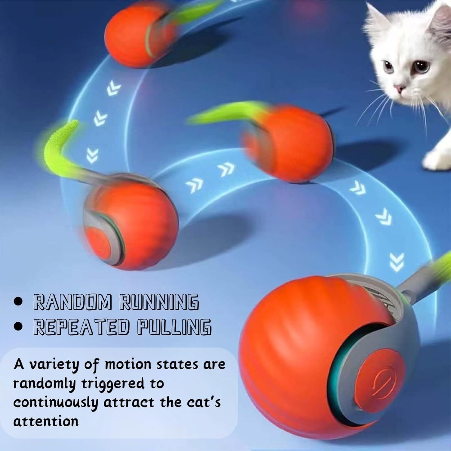 2X-Speedy Tail Interactive Cat Toys Ball Moving Cat Toy Automatic Rolling Ball