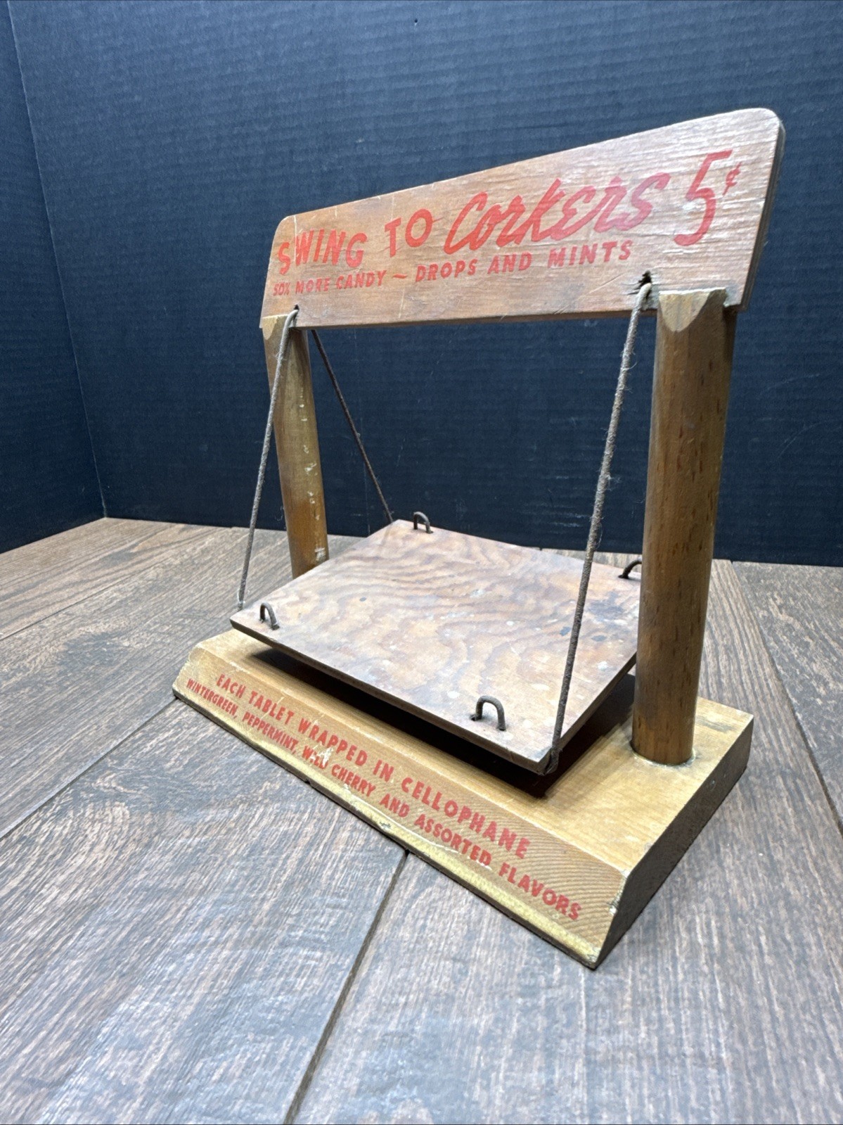 Vintage Advertising Swing To Corkers Chasers Candy Drops & Mints display Stand