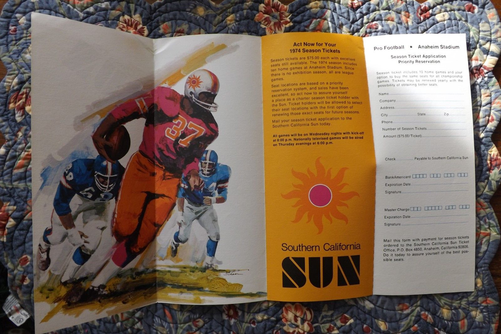 1974 Southern California Sun WFL Pre-Season Brochure with Virginia Ambassadors!
