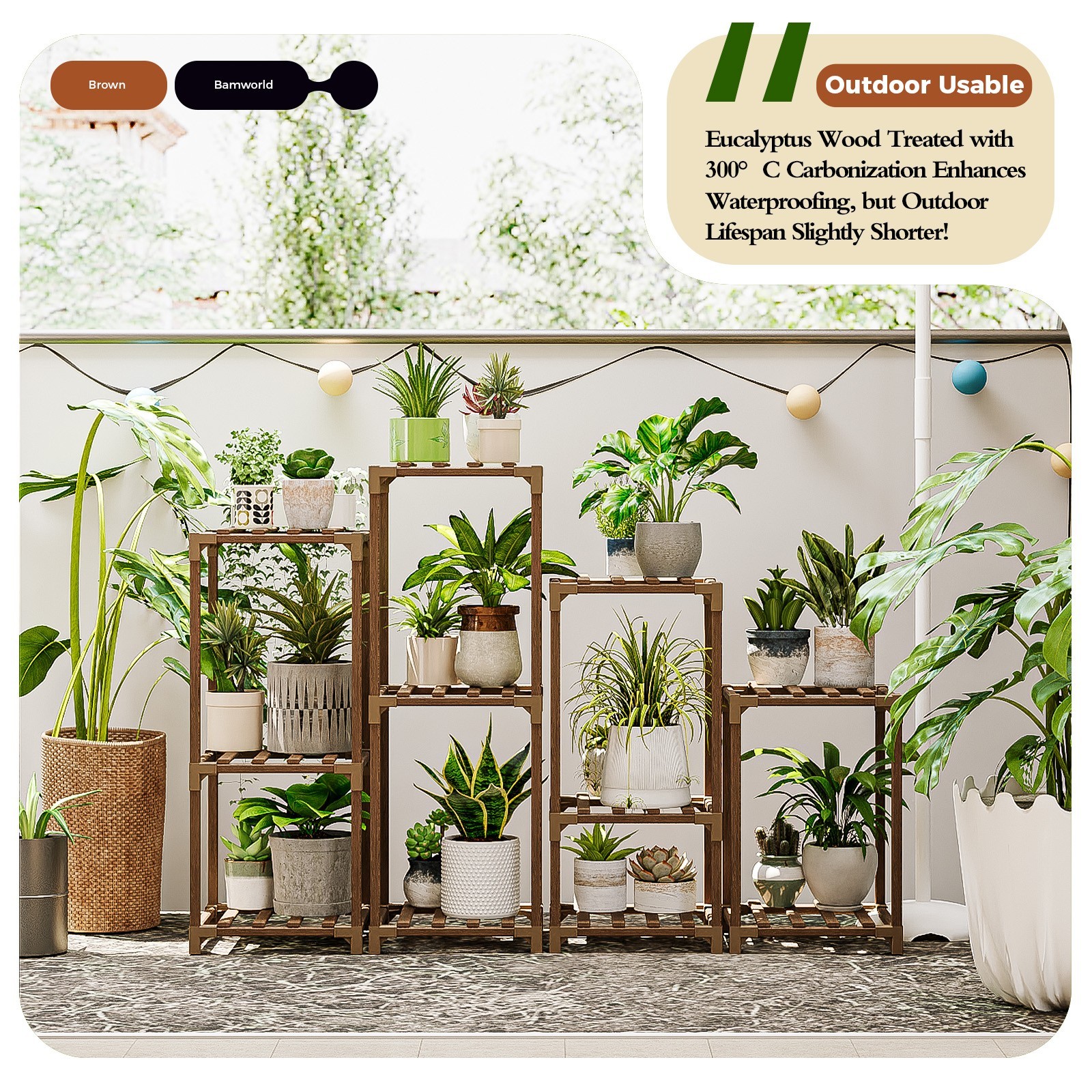 Bamworld Plant Stands Indoor 4 Sets Plant Shelves Outdoor Wooden Plant Holder