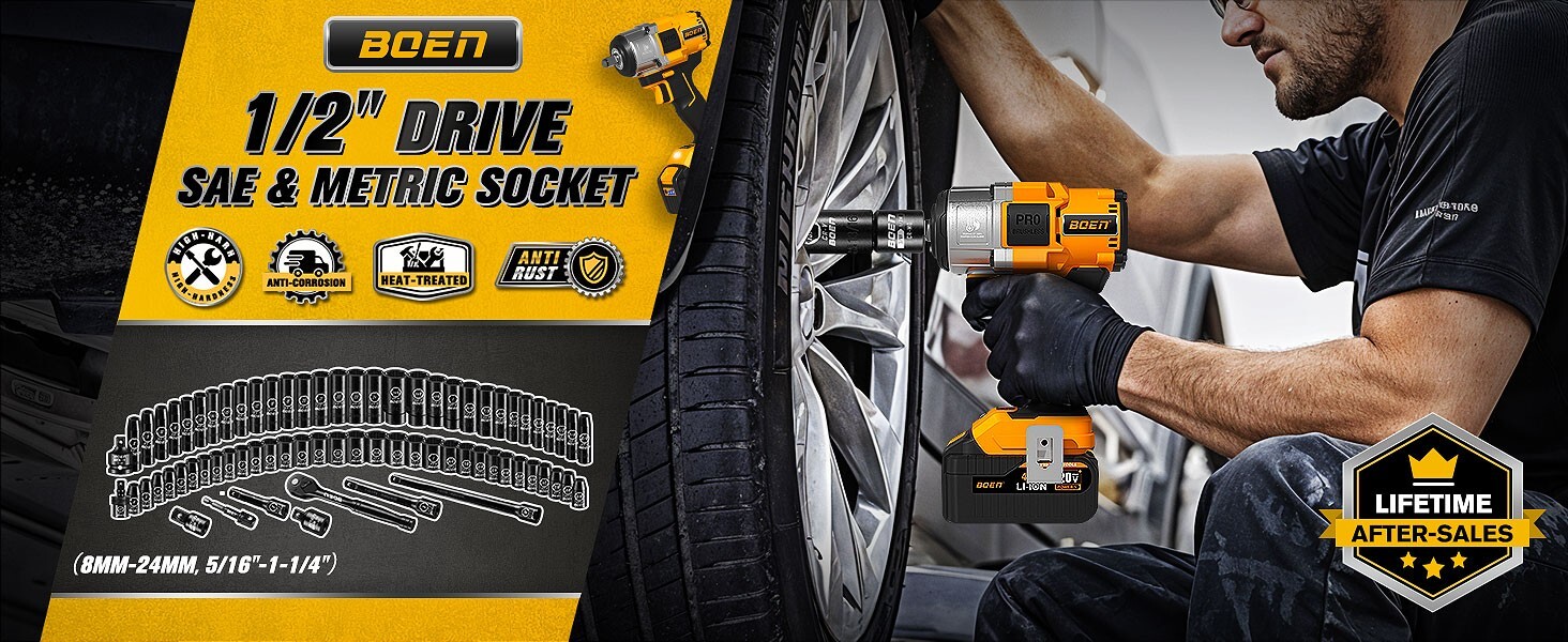 72 Pcs 1/2" Drive Impact Socket Set,Standard SAE (5/16"-1-1/4") & Metric(8-24mm)