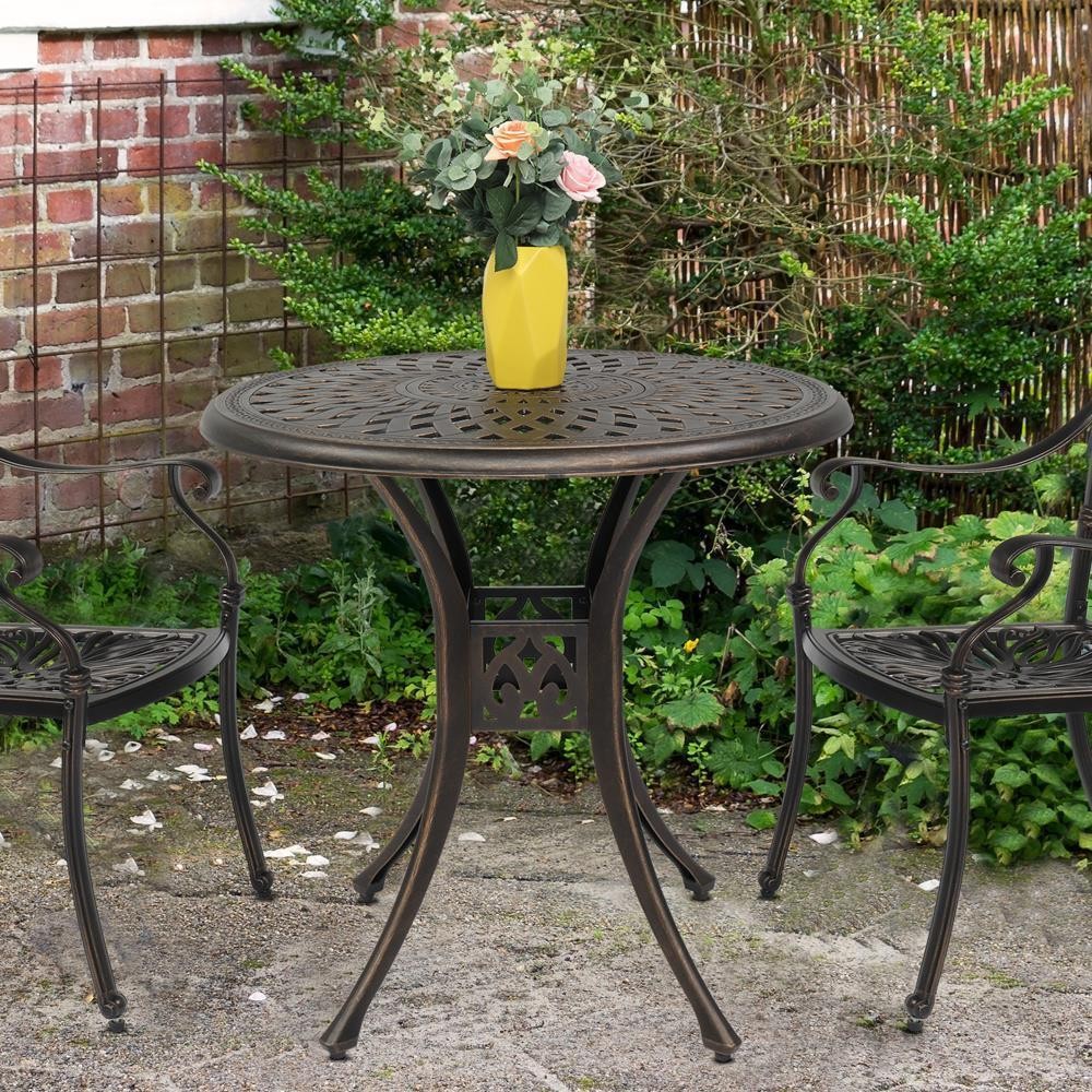Antique Cast Aluminum Outdoor 31" With Umbrella Hole Round Patio Dining Table