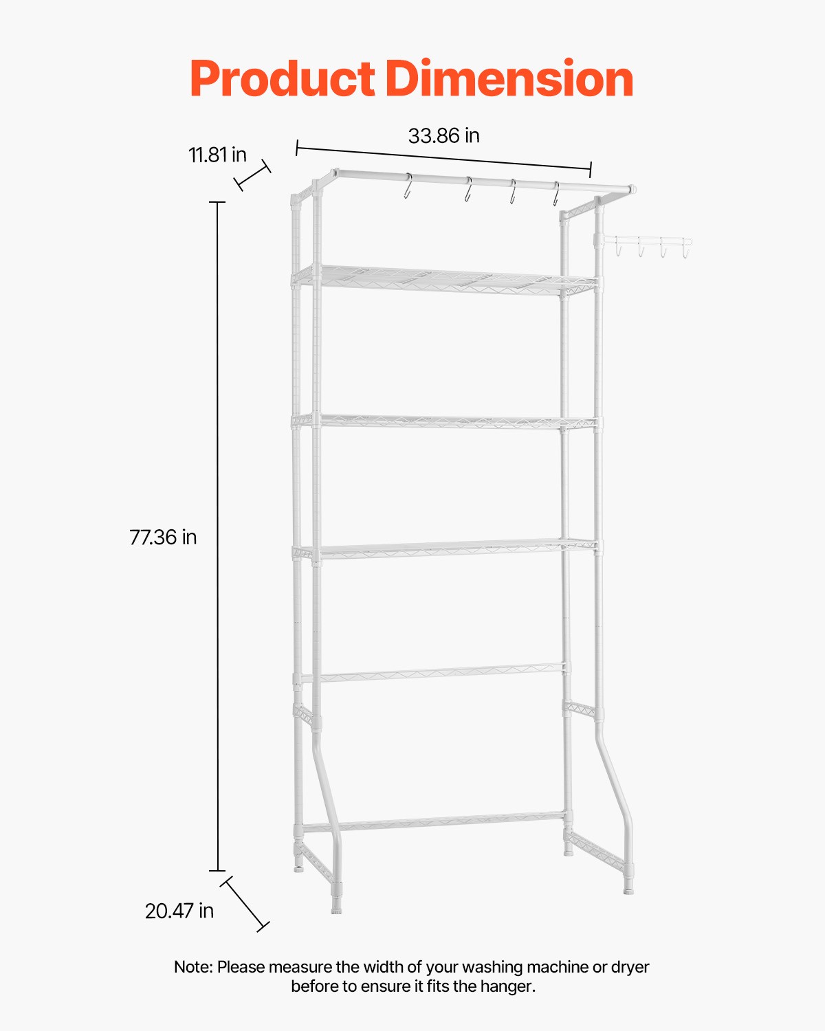 VEVOR Over Washer and Dryer Storage Shelf Single Row 3 Tiers Washer Rack White