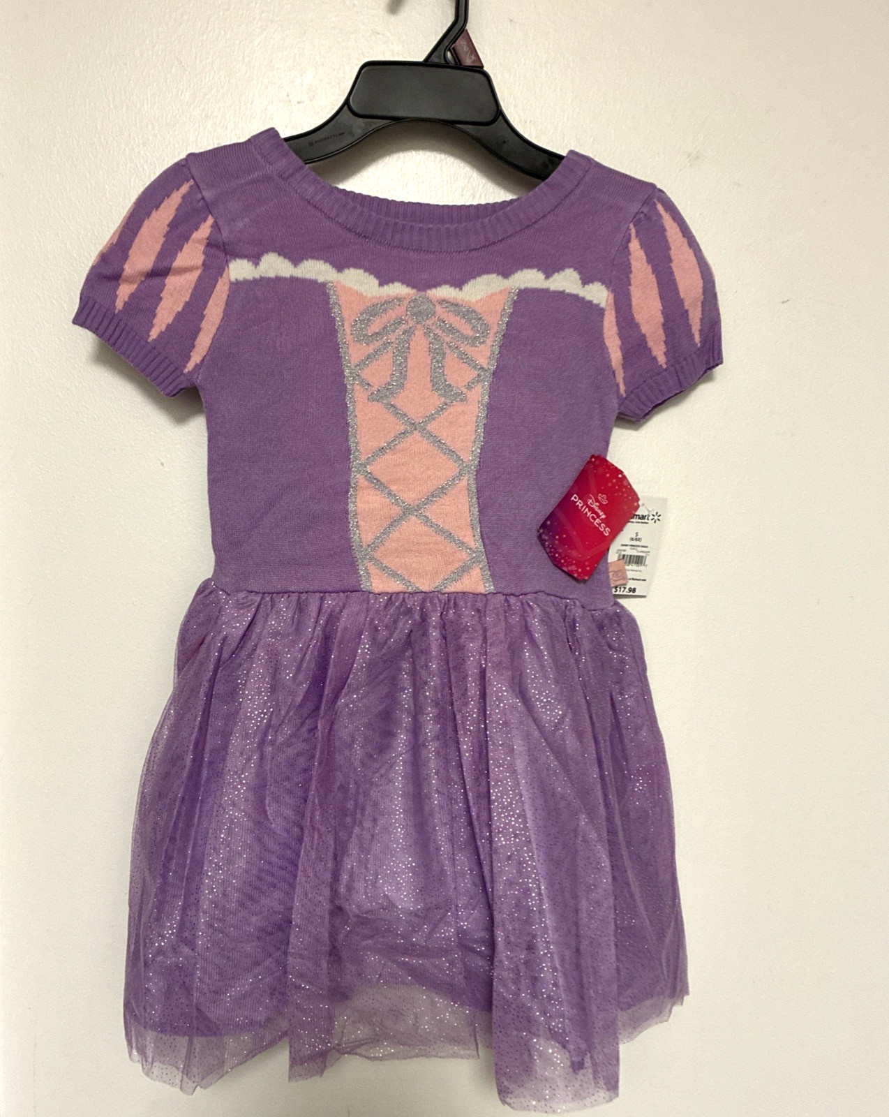 Disney Princess Tangled Rapunzel Sweater Dress Girls 6-6X purple Short Sleeve