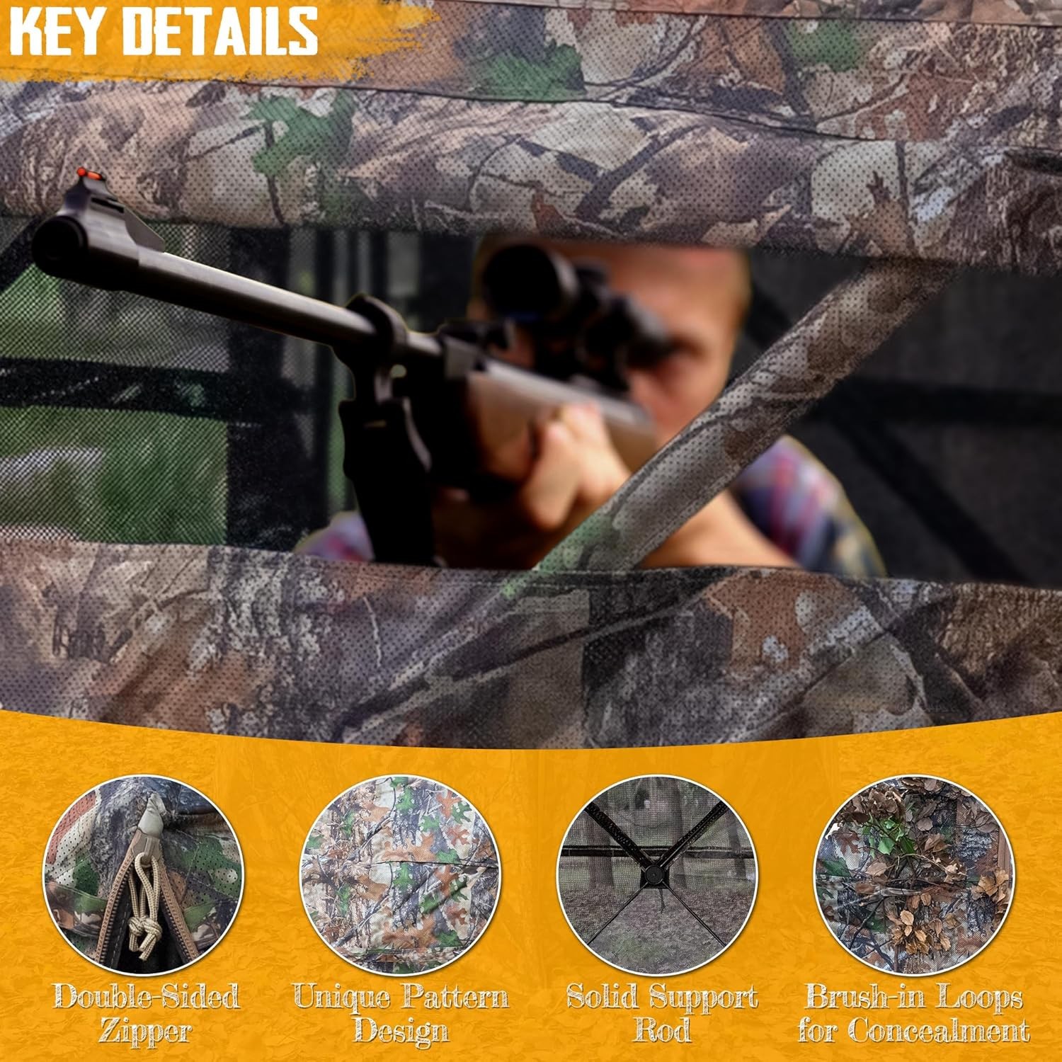 New Hunting Blind,360° See Through Ground Blind W/ Mat for 2-3 Person,Camouflage