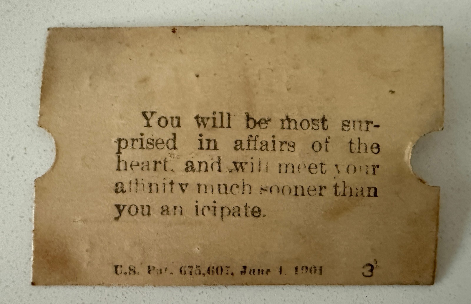 Euclid Beach Fortune Ticket June 1, 1901 "Affairs of the Heart"