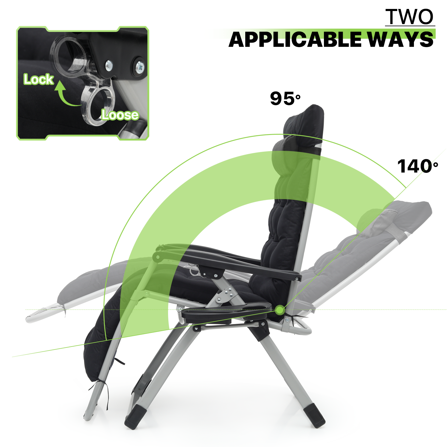 Foldable Outdoor Zero Gravity Chair Recliner Lounge Chaise w/Detachable Cushion