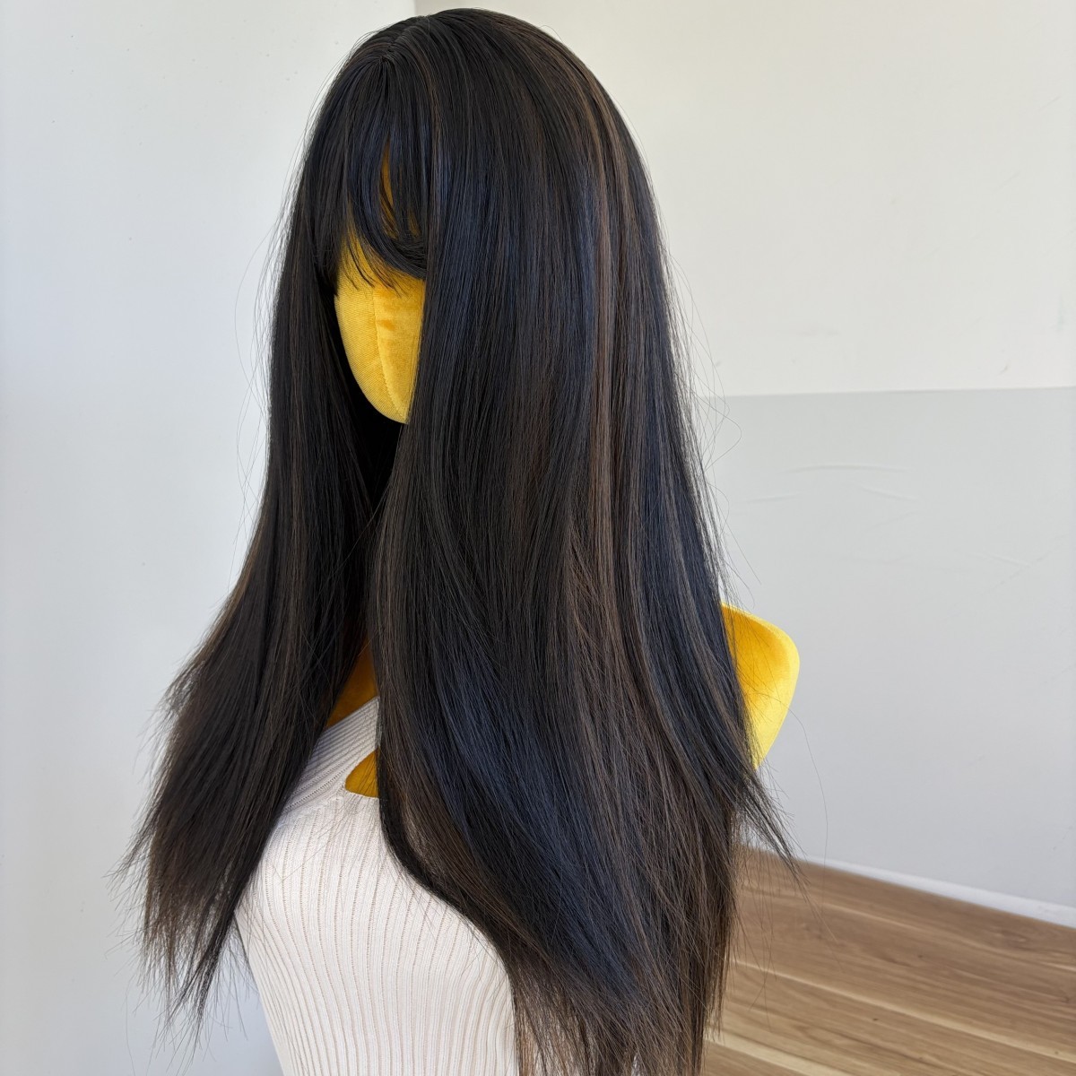 Black Brown Cosplay Wig With Bangs Long Straight Heat Resistant Hair Layered