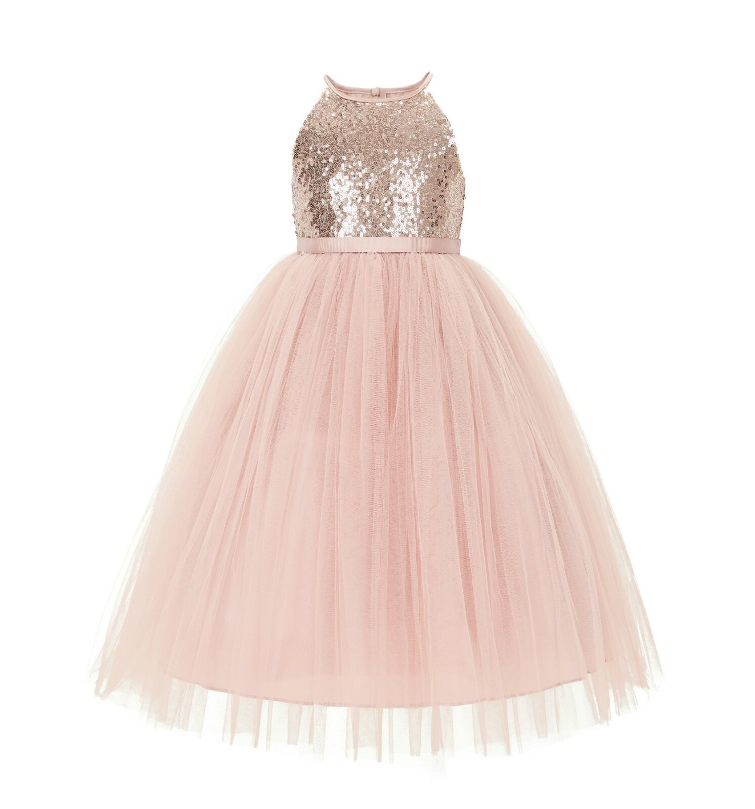 Sequin Halter Flower Girl Dresses Bridesmaid Dress Pageant Dress First Communion