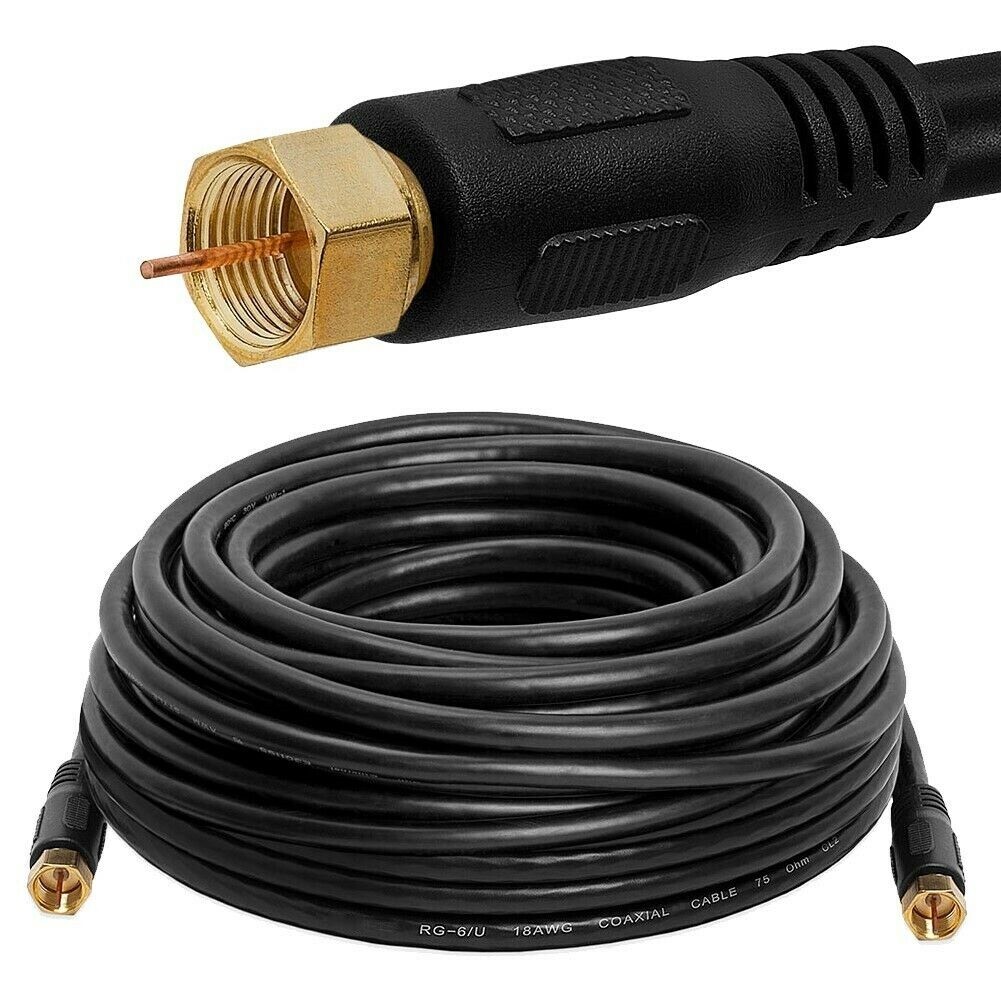 RG6 Coaxial Black Cable Dual SHIELDED Extension Coax Satellite TV Antenna Wire