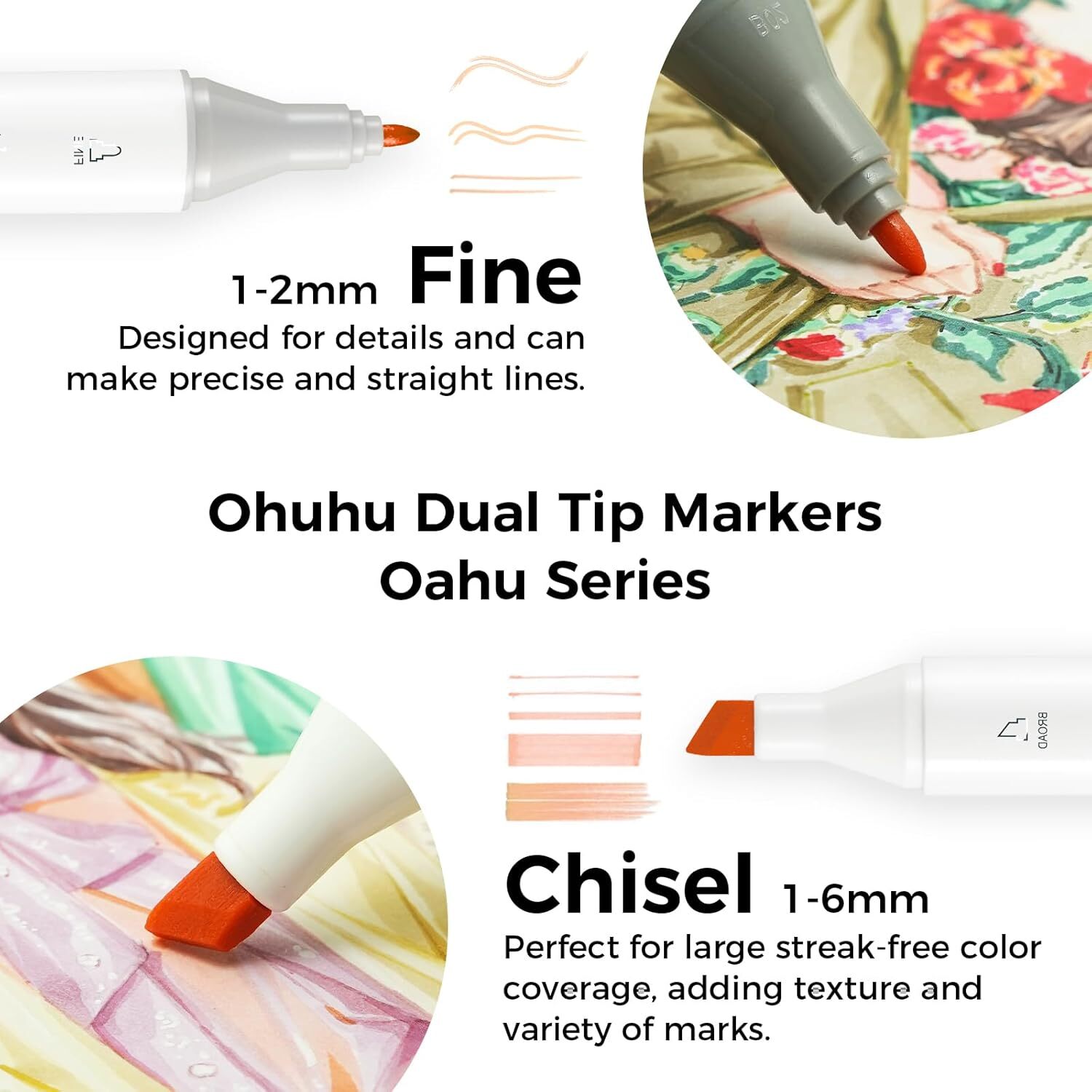 Ohuhu 36 Unique Skin-Tone Colors Markers+1 Alcohol Marker Blender, Chisel & Fine