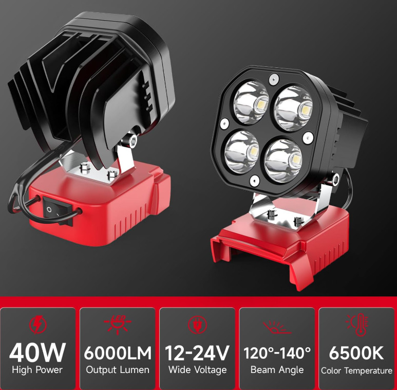 2 Pack 40W LED Work Light Compatible with Milwaukee 18V Battery 6000lm 6500k