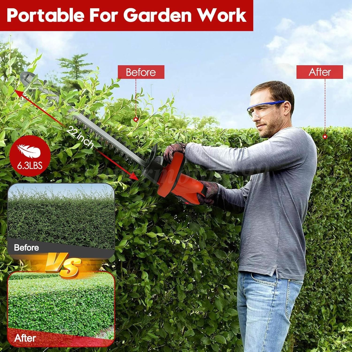 22 in Electric Hedge Trimmer Cordless Power Hedge Trimmer with Battery & Charger