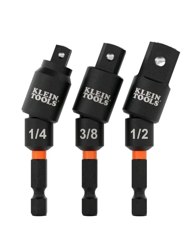 Klein Tools 65813SW Swivel Impact Driver Socket Adapter 3 Piece Set •NEW•