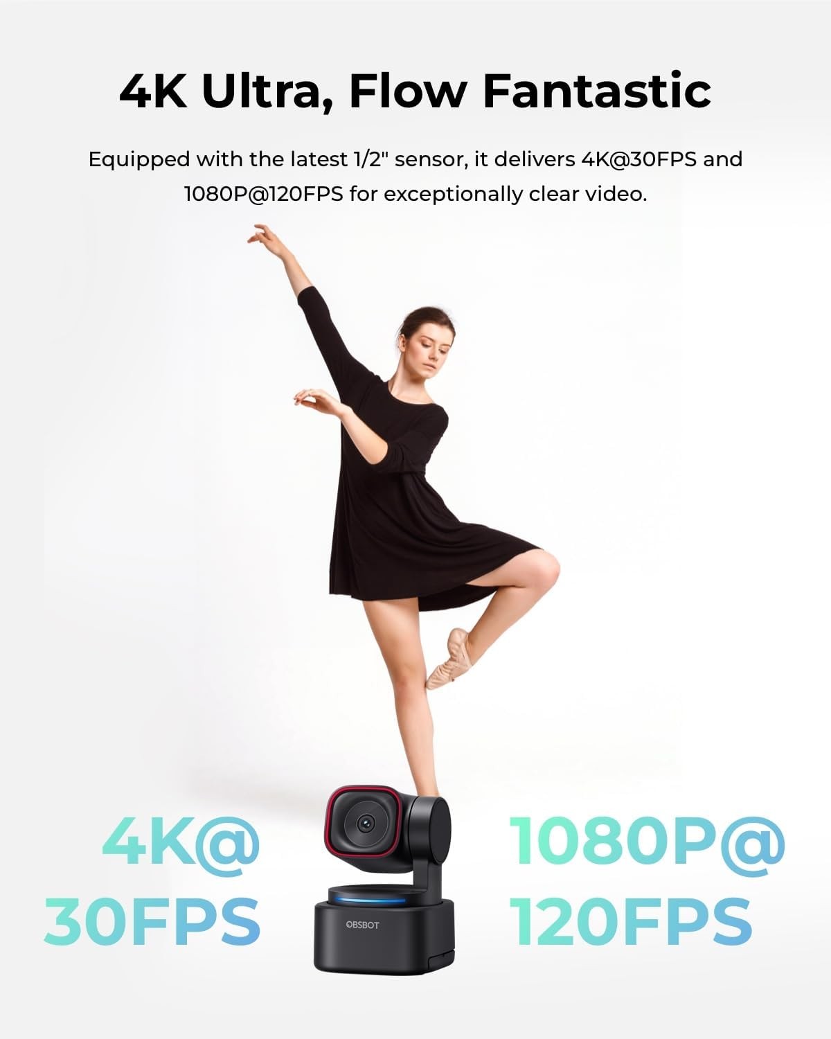 US OBSBOT Tiny 3 Lite AI-Powered Spatial Audio 4K Webcam for Laptop, Streaming