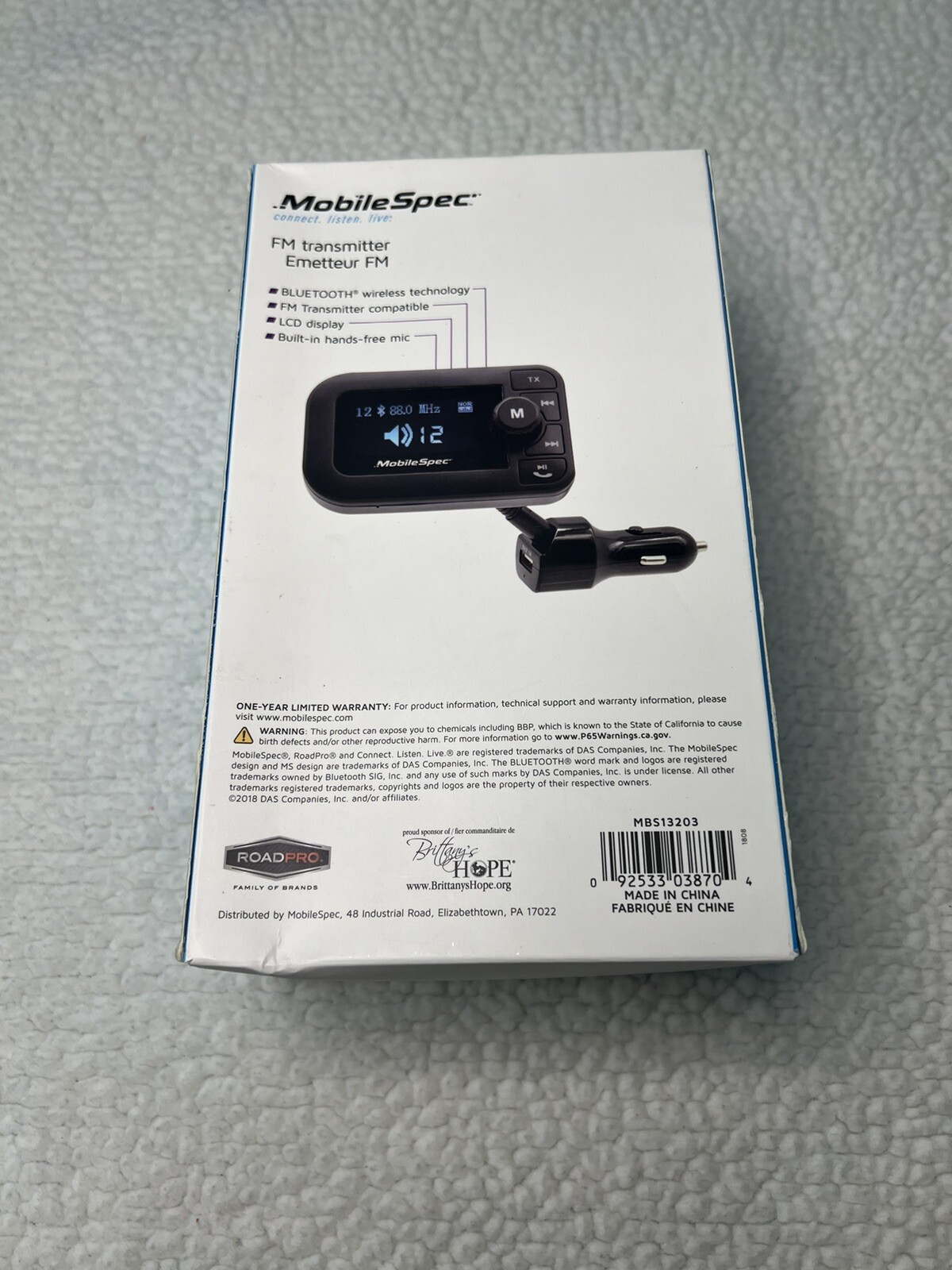 NEW! MobileSpec 12V FM Transmitter w/ 2.1A USB Port and Hands-Free Mic MBS13203
