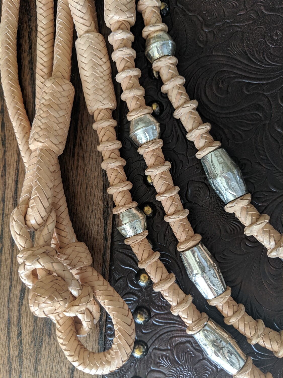 Romel Reins - Light Oil Leather - Hand Braided - Silver Ferrule
