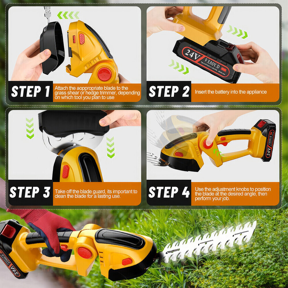 Handheld Electric Cordless Hedge Trimmer Grass Shear Bush Trimmer w/ 2x Battery