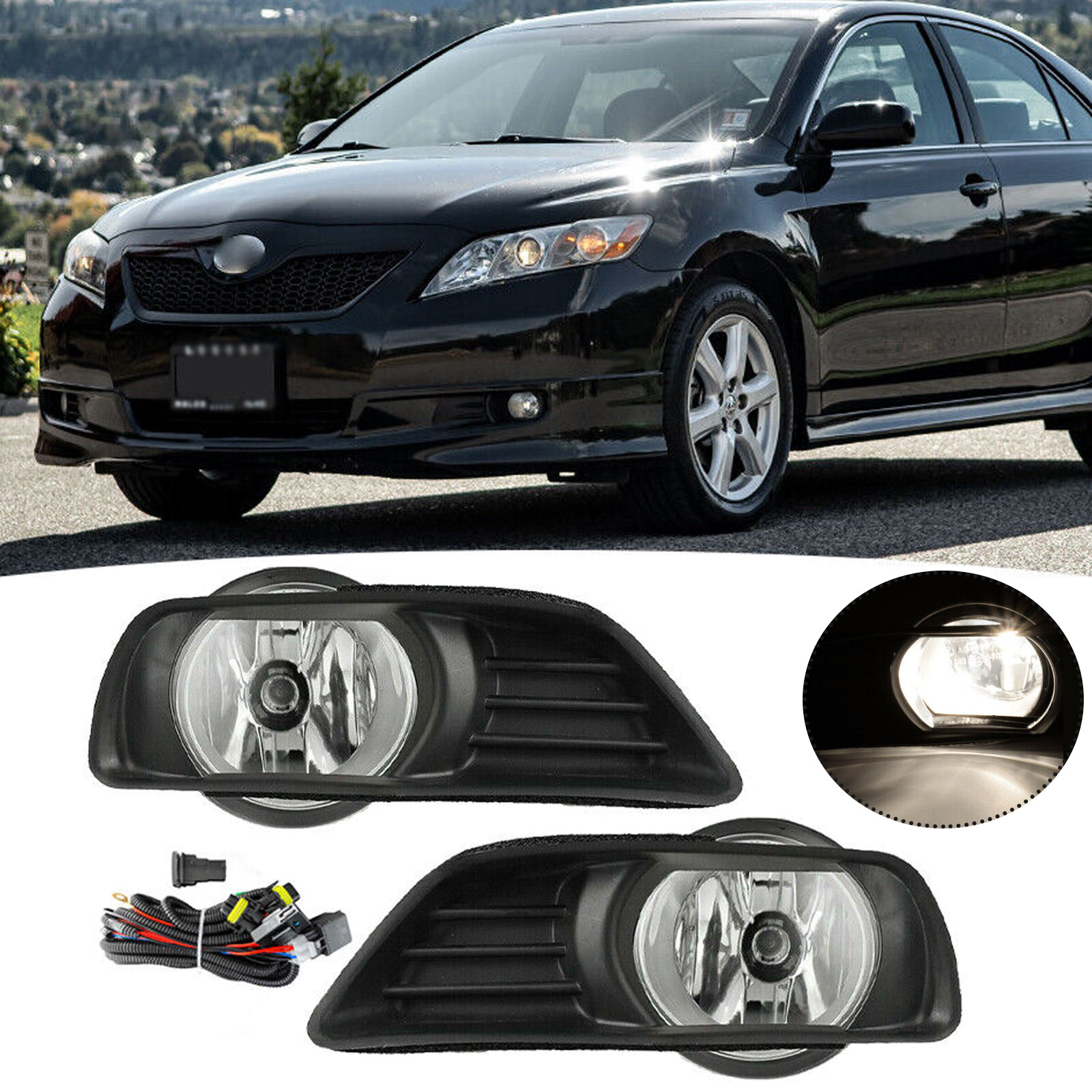 Fits 2007 2008 2009 Toyota Camry Clear Lens Fog Lamps Lights w/Switch Harness