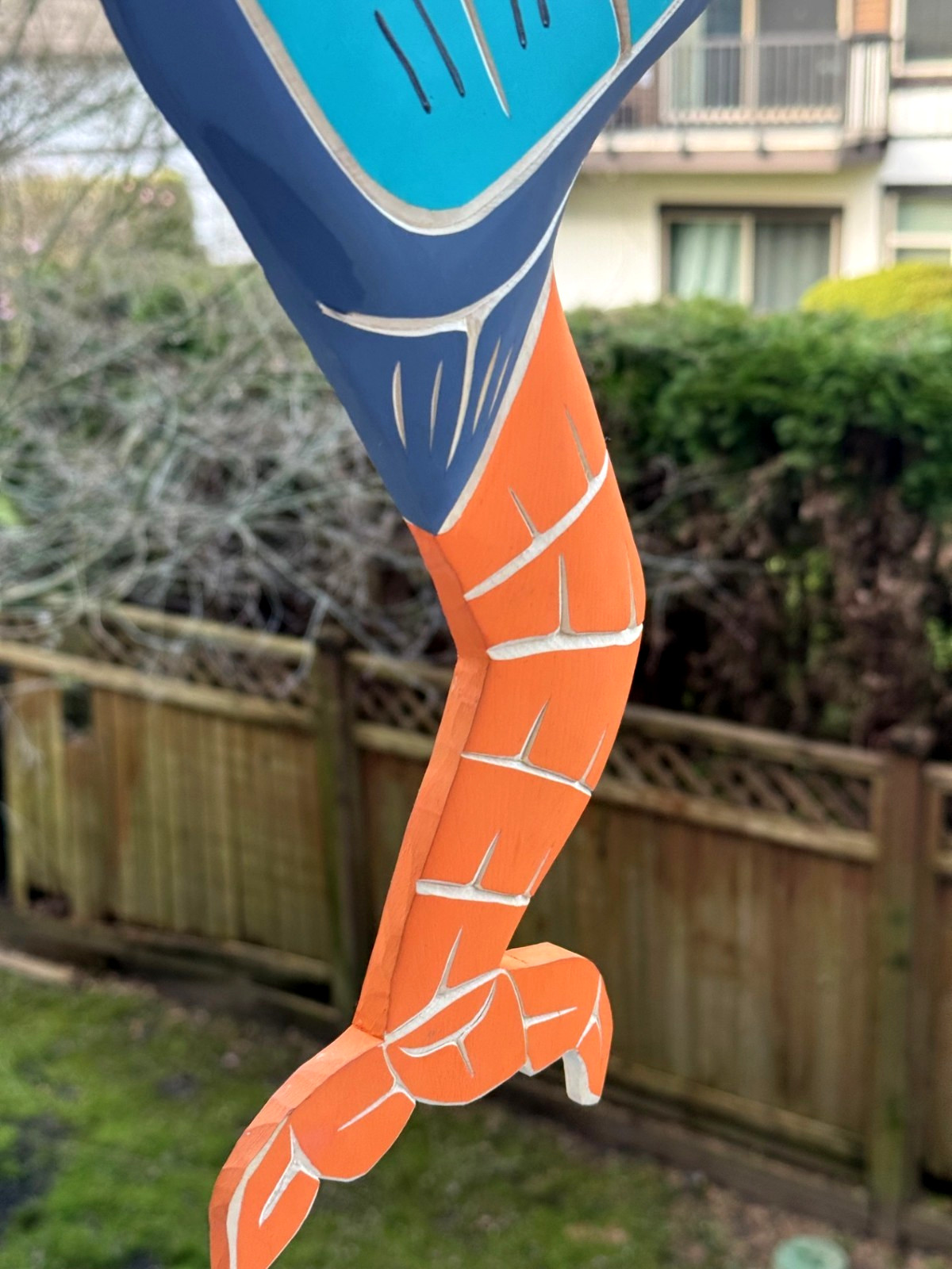 Northwest Coast Native Huge Detailed Yellow Cedar Baby Heron with salmon