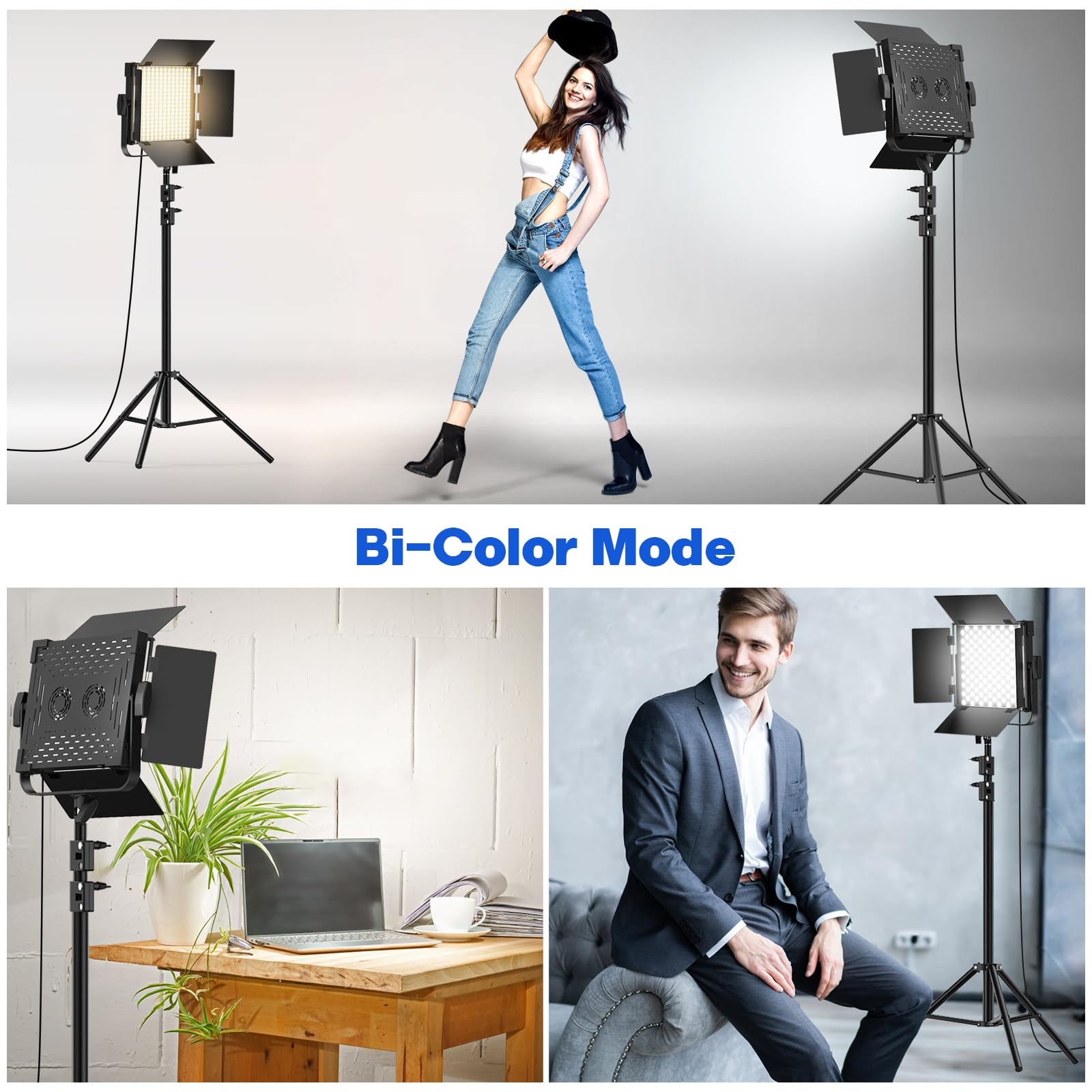 Photography Video Lighting Kit, Upgraded Bi-Color LED Video Studio Lights wit...